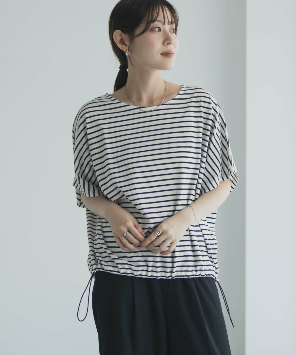 Idnes 裾ドロストボーダーカットソー レディース ネコポス 対応商品