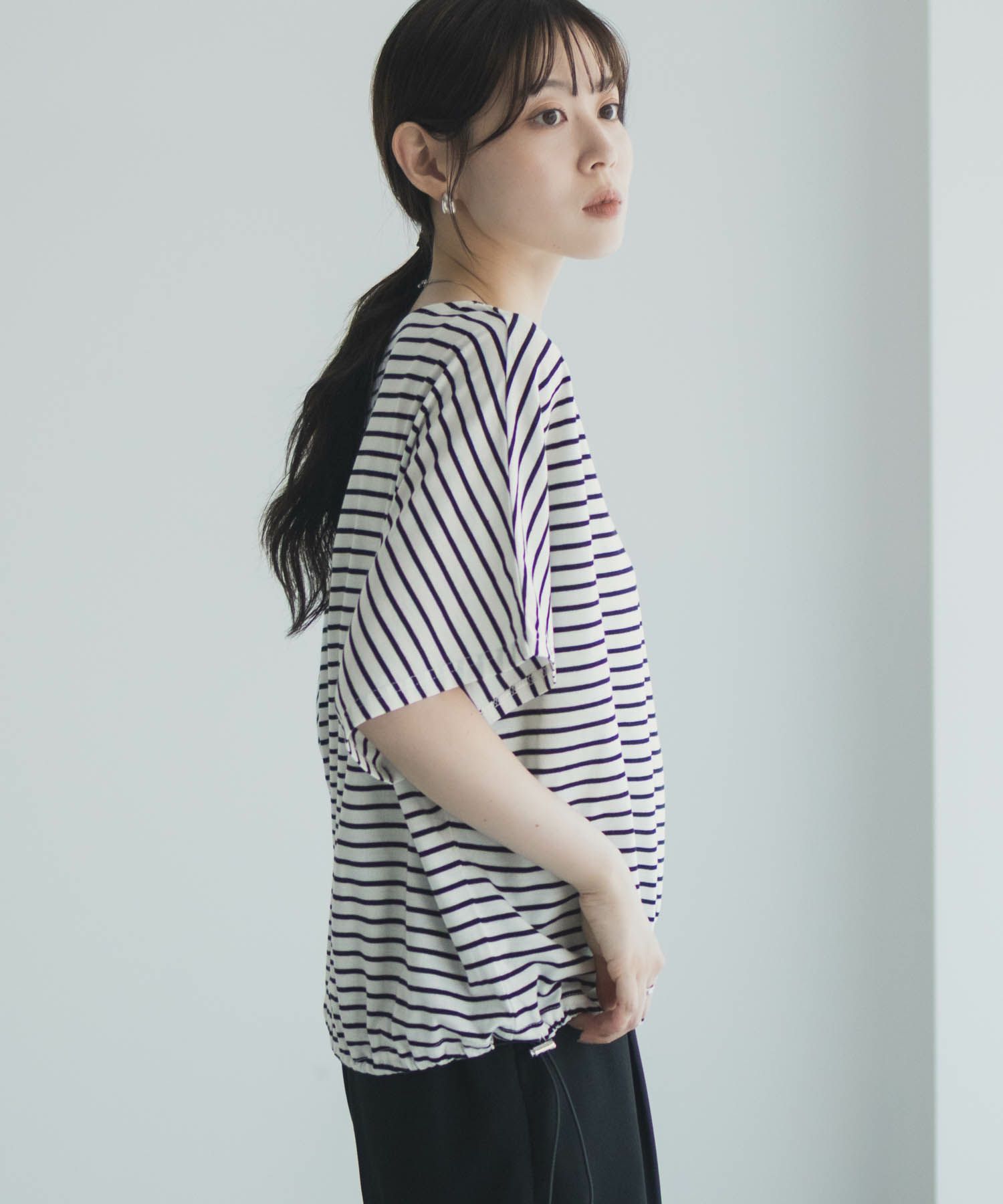 Idnes 裾ドロストボーダーカットソー レディース メール便 対応商品商品サムネイル-8