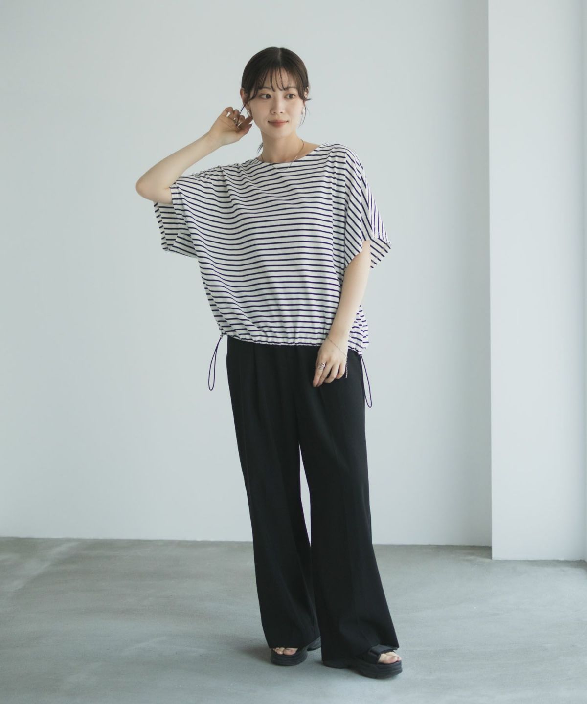 Idnes 裾ドロストボーダーカットソー レディース ネコポス 対応商品