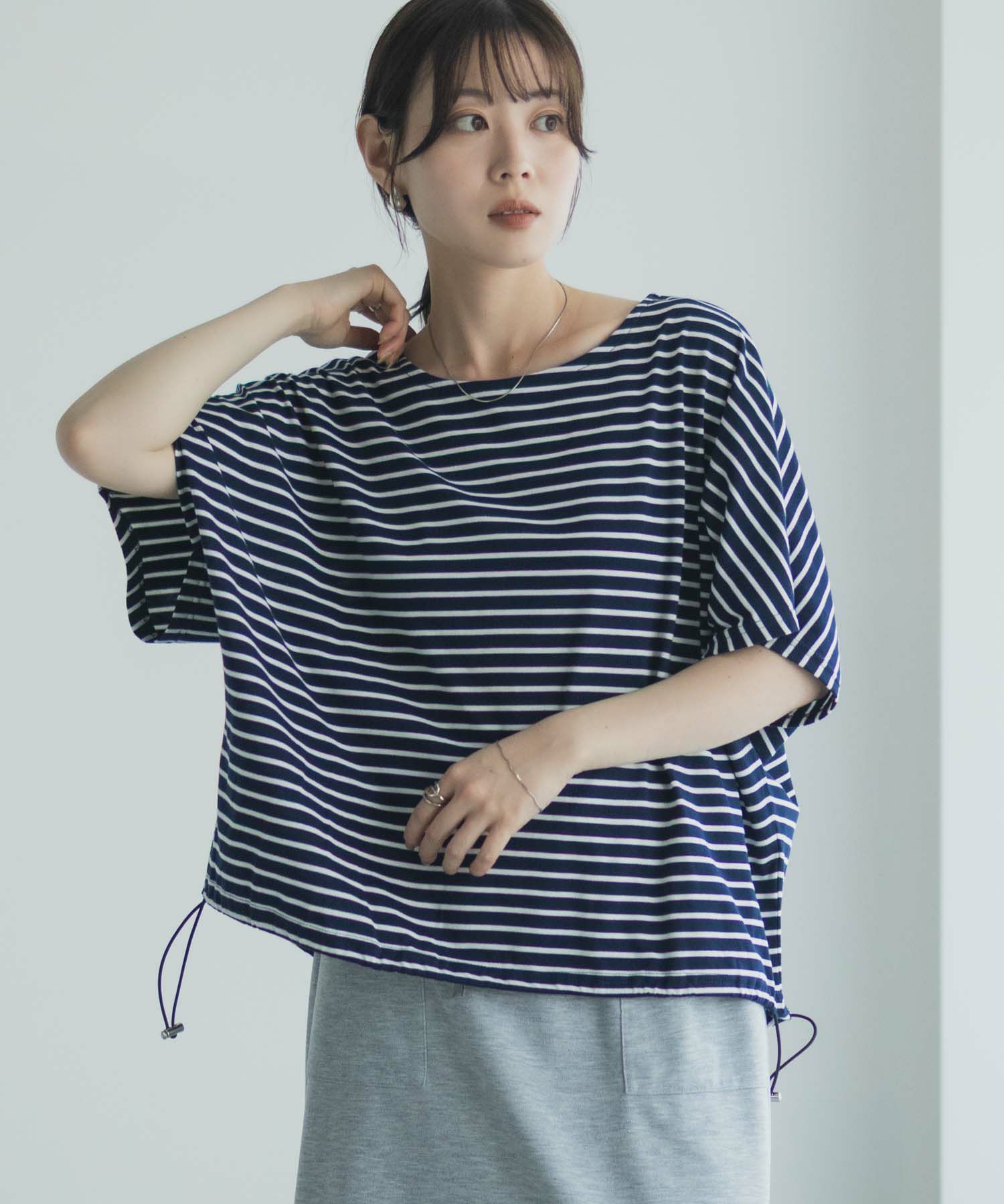 Idnes 裾ドロストボーダーカットソー レディース メール便 対応商品商品サムネイル-16