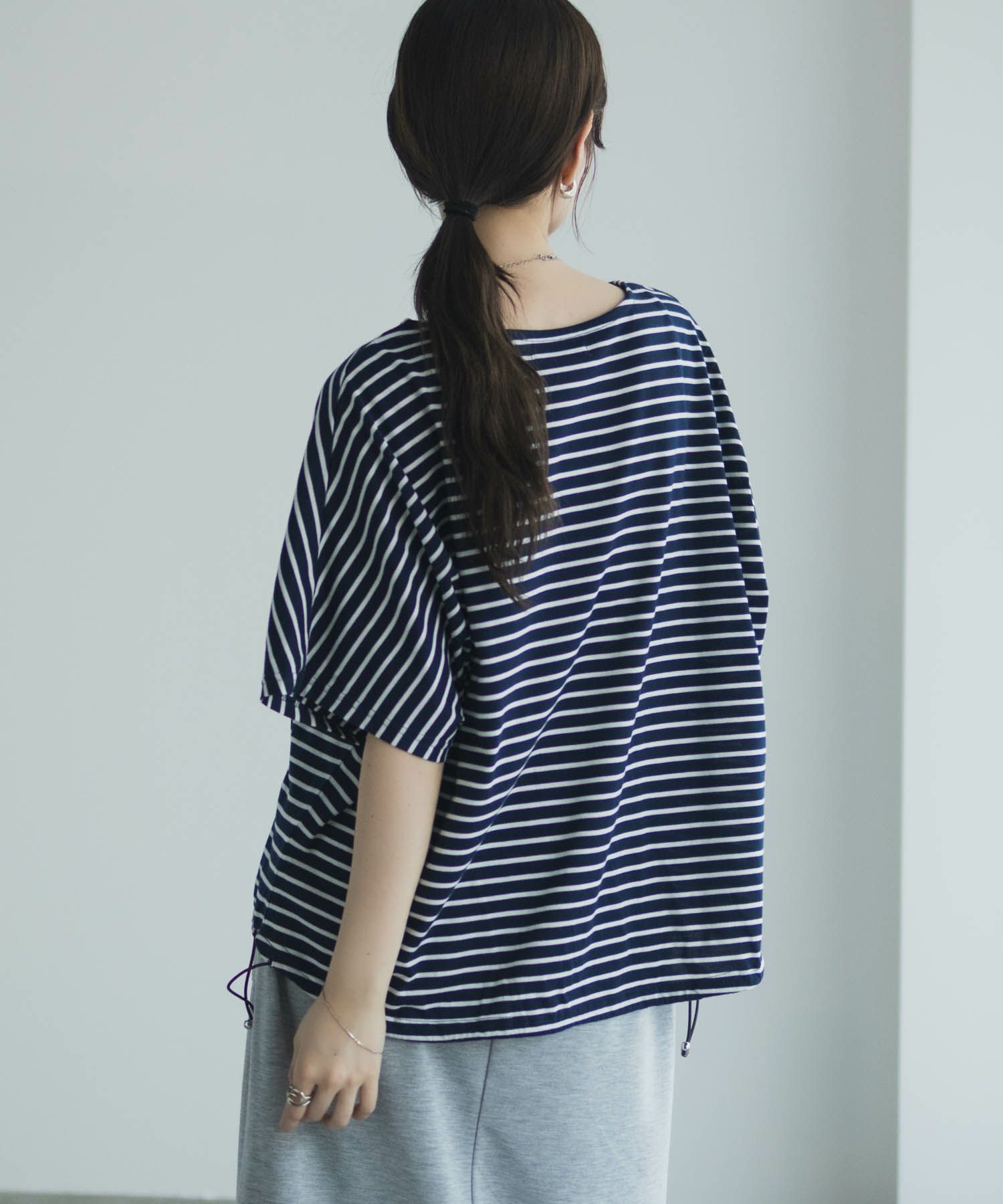 Idnes 裾ドロストボーダーカットソー レディース メール便 対応商品商品サムネイル-17