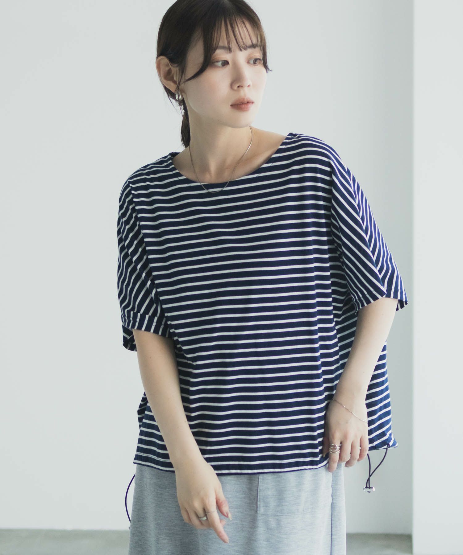 Idnes 裾ドロストボーダーカットソー レディース メール便 対応商品商品サムネイル-18