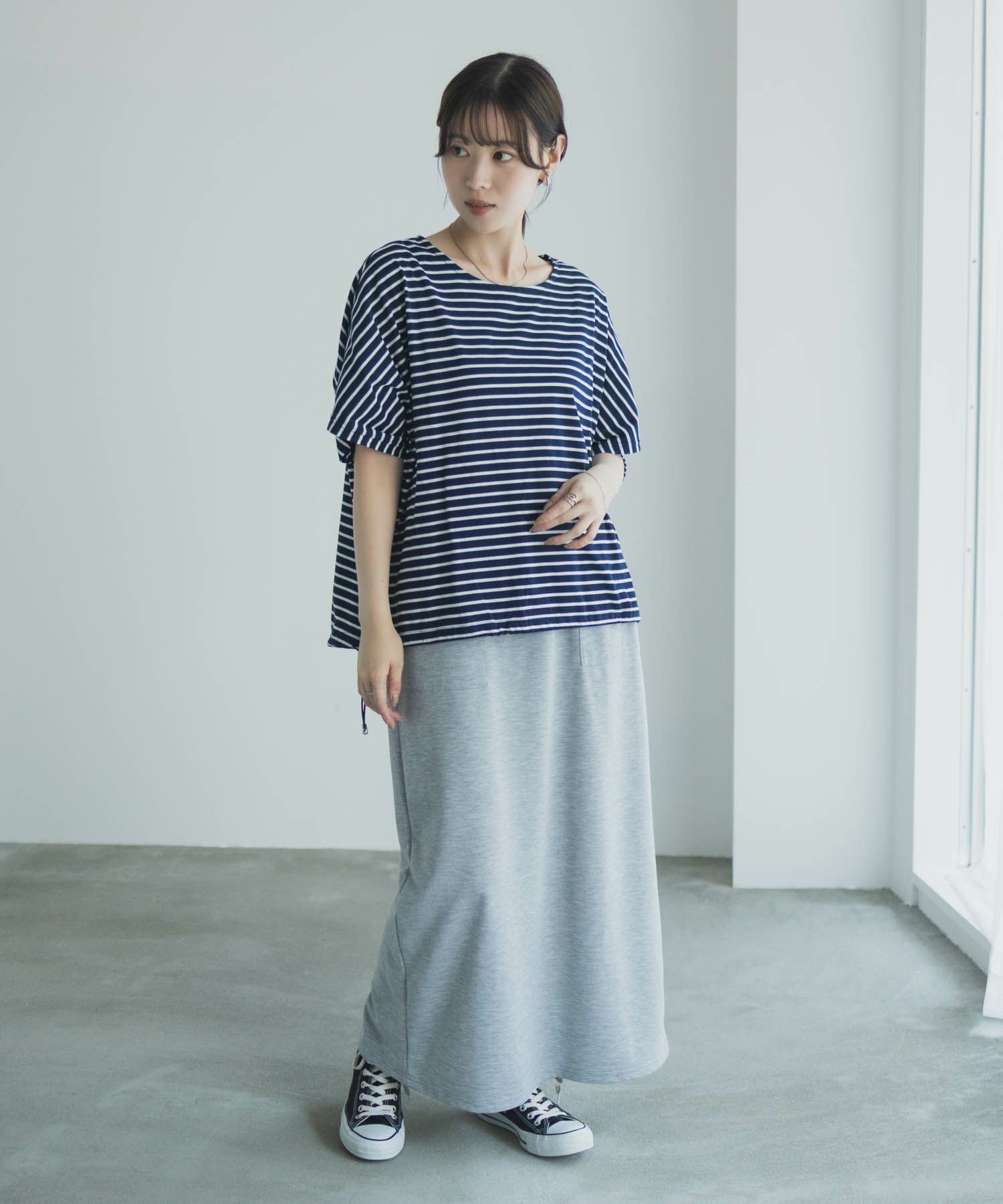 Idnes 裾ドロストボーダーカットソー レディース メール便 対応商品商品サムネイル-33