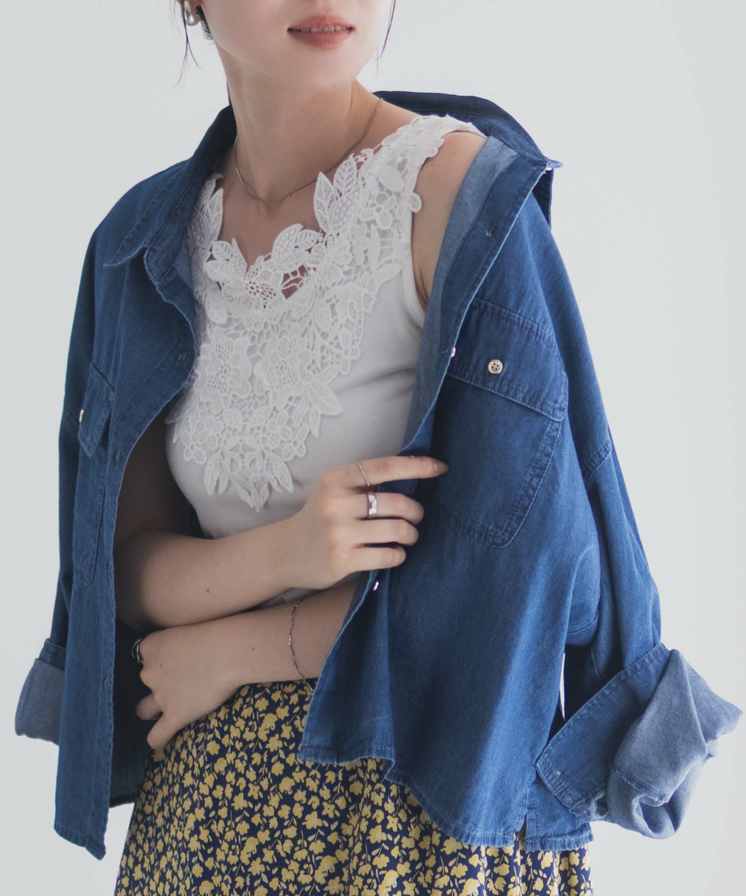 Idnes モチーフレースタンクトップB柄 レディース メール便 対応商品商品サムネイル-2