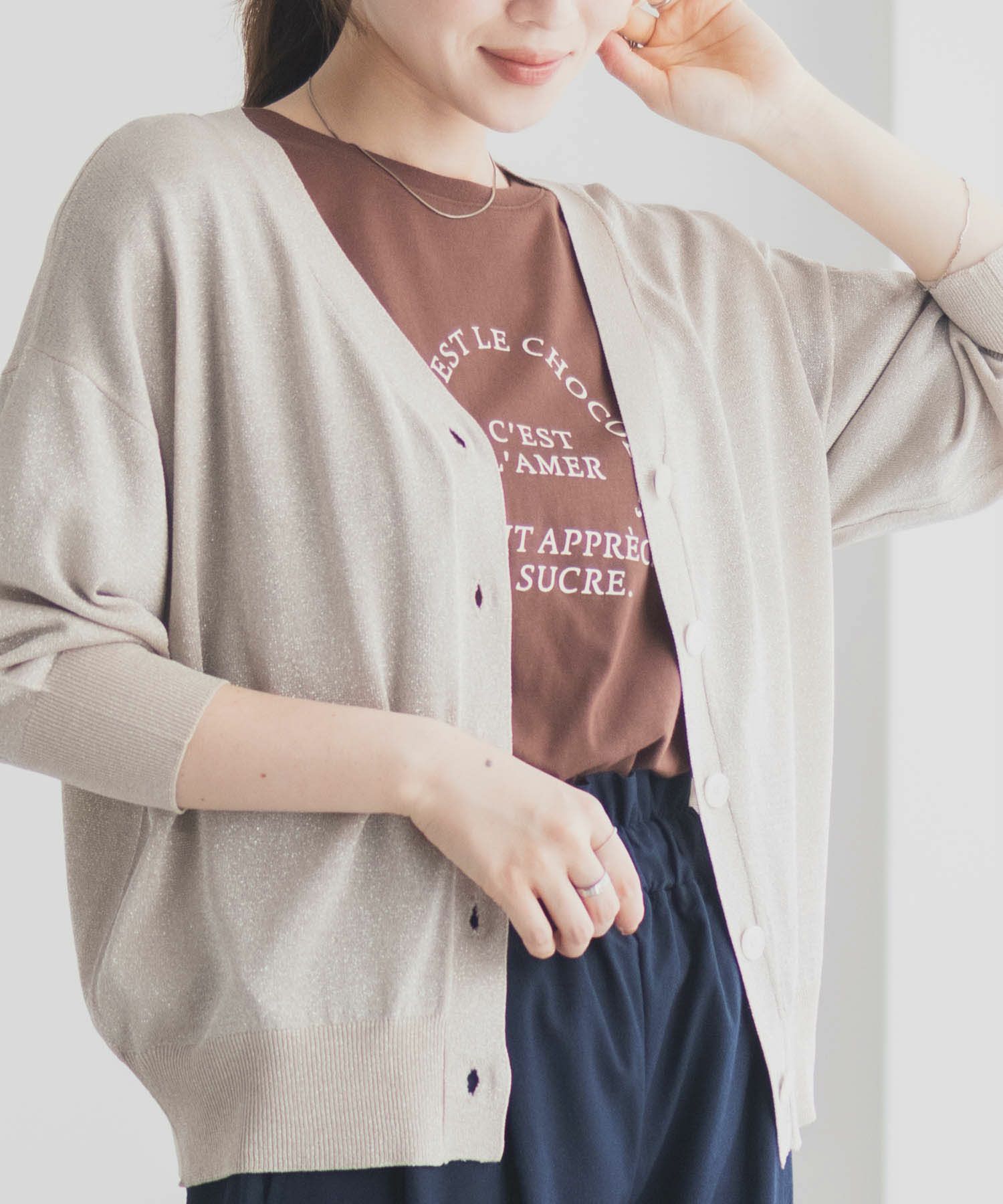 [さらに50%OFF]Idnes ラメVネックカーディガン レディース商品サムネイル-2