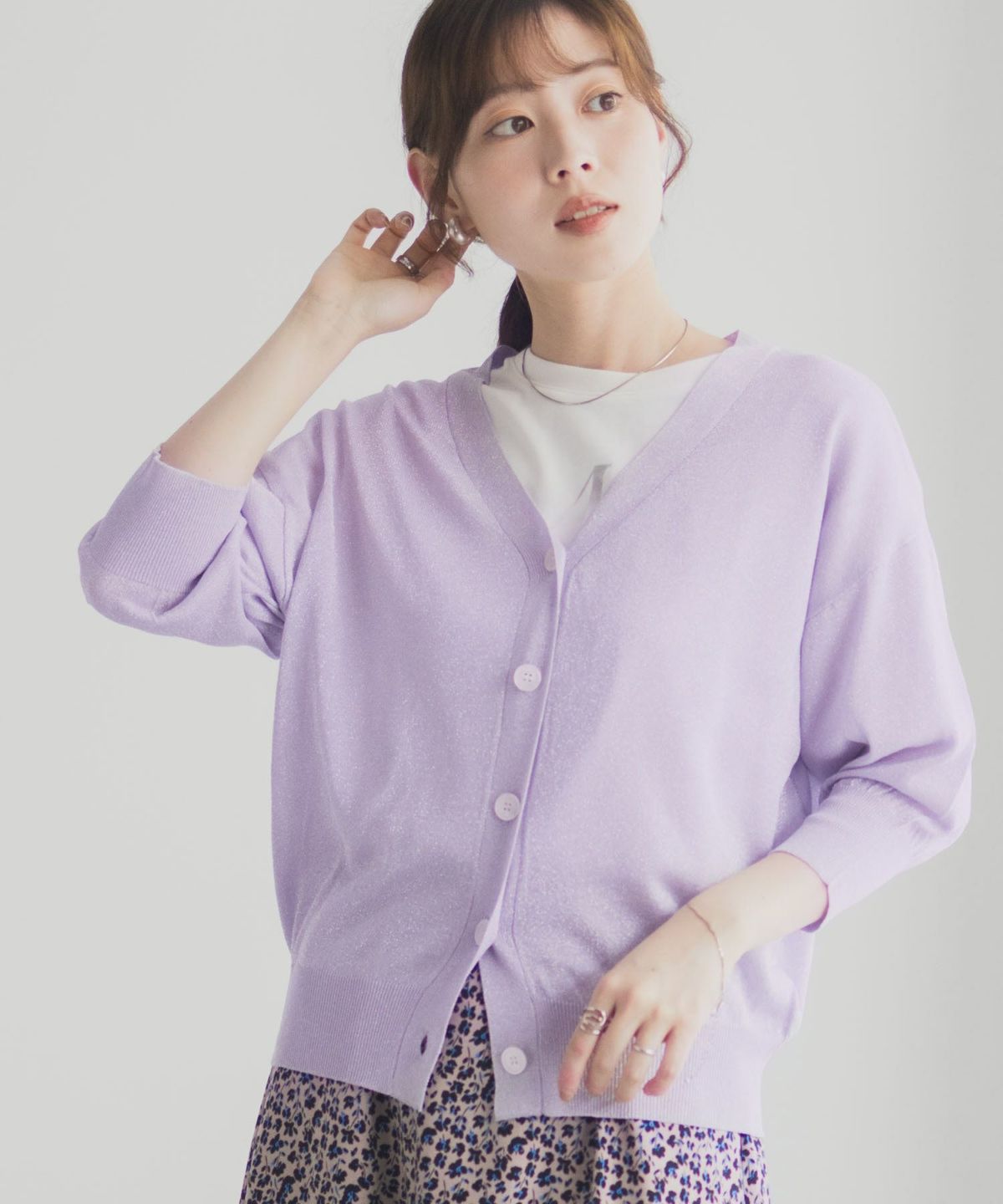 Idnes ラメVネックカーディガン レディース