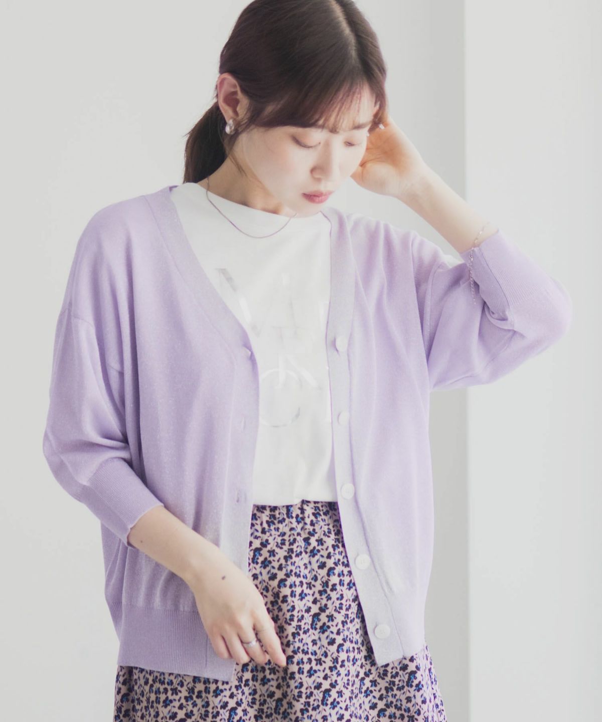 Idnes ラメVネックカーディガン レディース