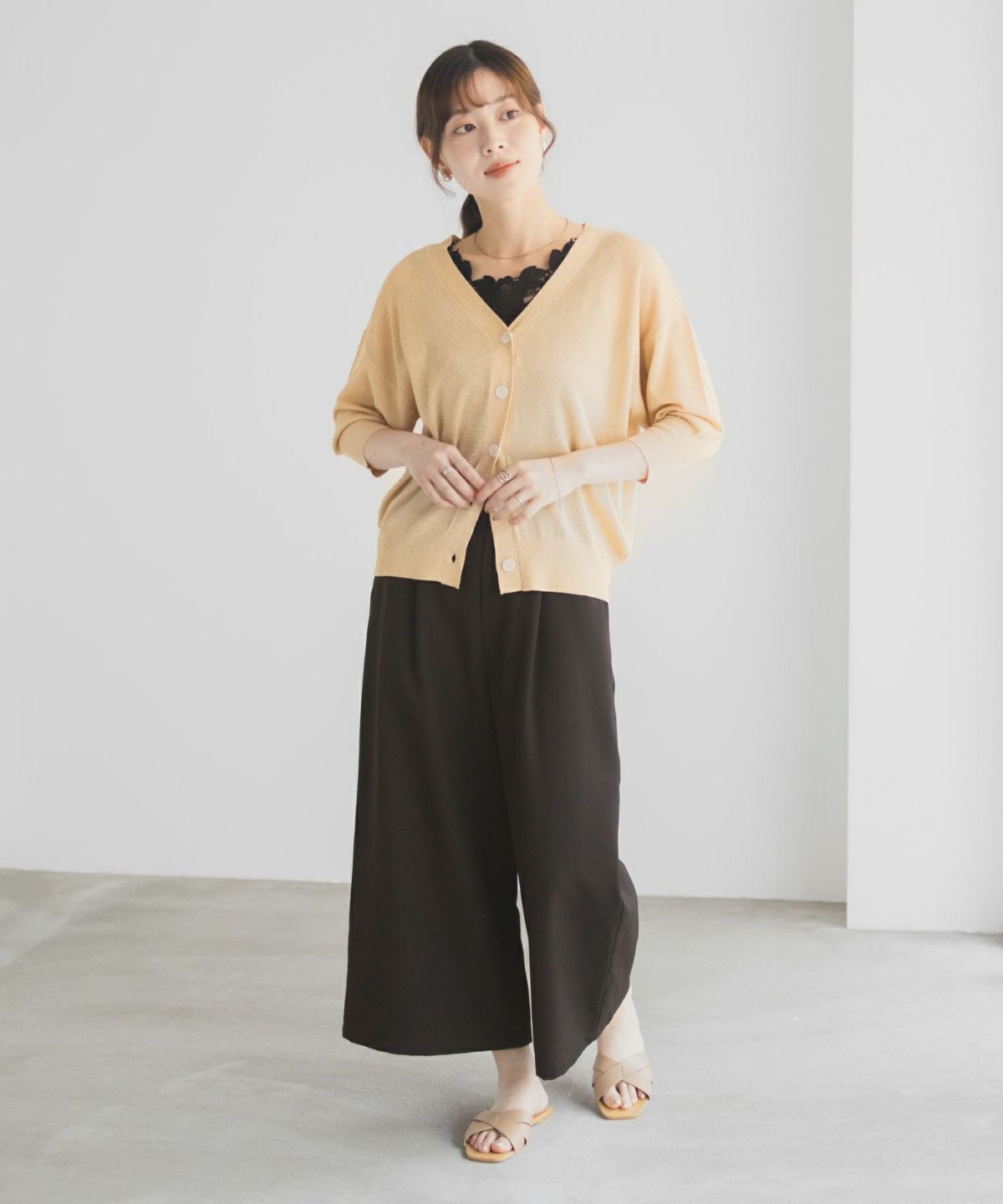 Idnes ラメVネックカーディガン レディース