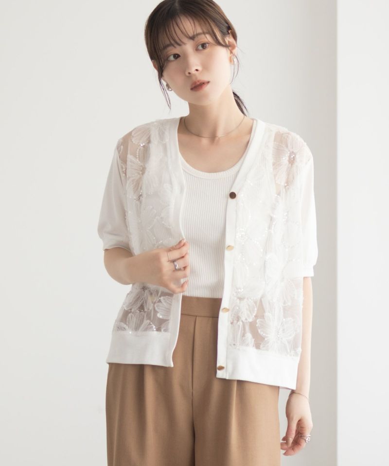 [さらに50%OFF]Idnes フラワーチュールハーフスリーブカーディガン レディース商品画像-4