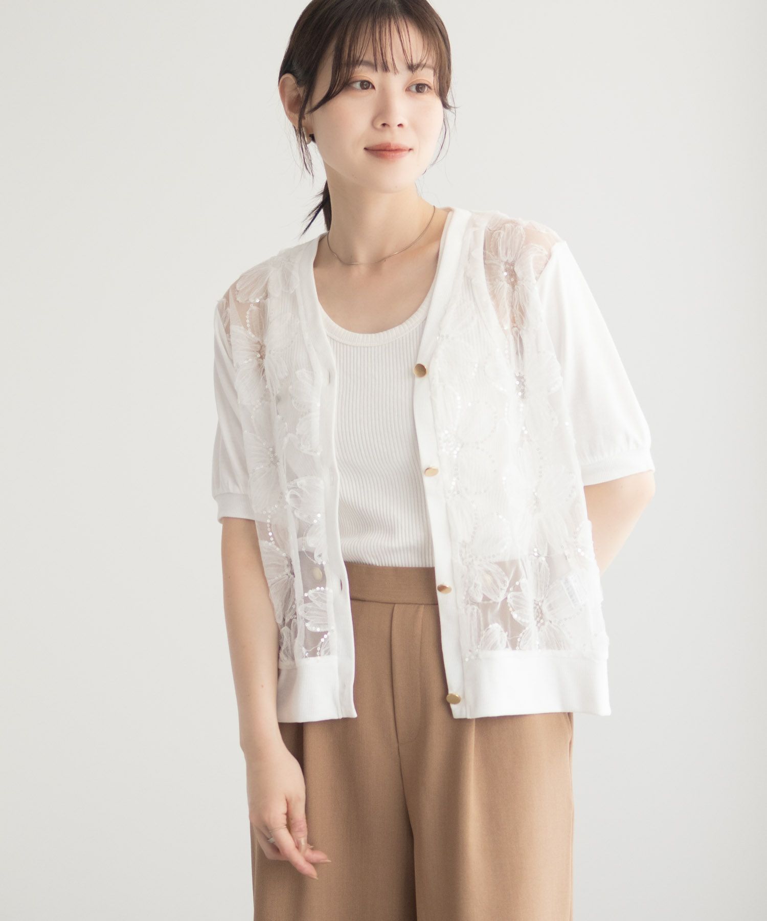 [さらに50%OFF]Idnes フラワーチュールハーフスリーブカーディガン レディース商品サムネイル-5