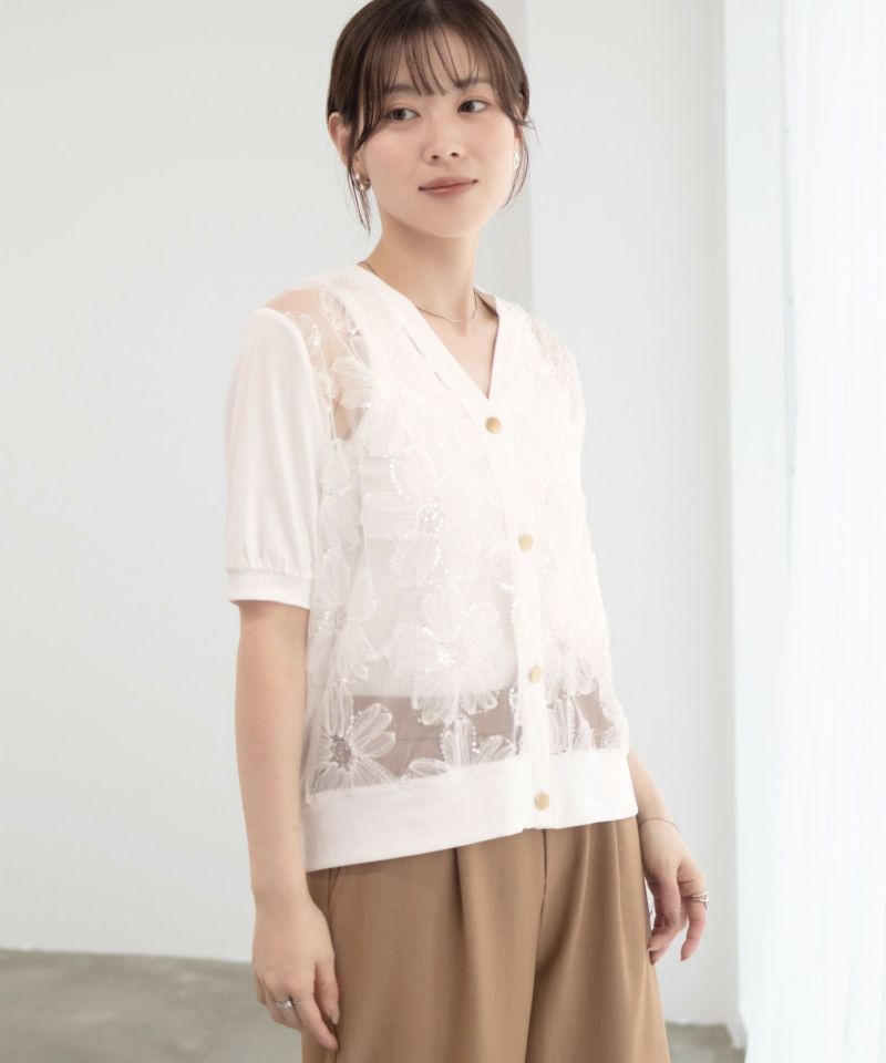 Idnes フラワーチュールハーフスリーブカーディガン レディース商品画像-7
