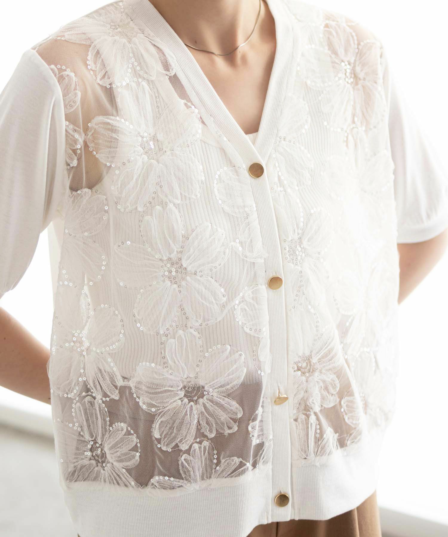 Idnes フラワーチュールハーフスリーブカーディガン レディース商品画像-8