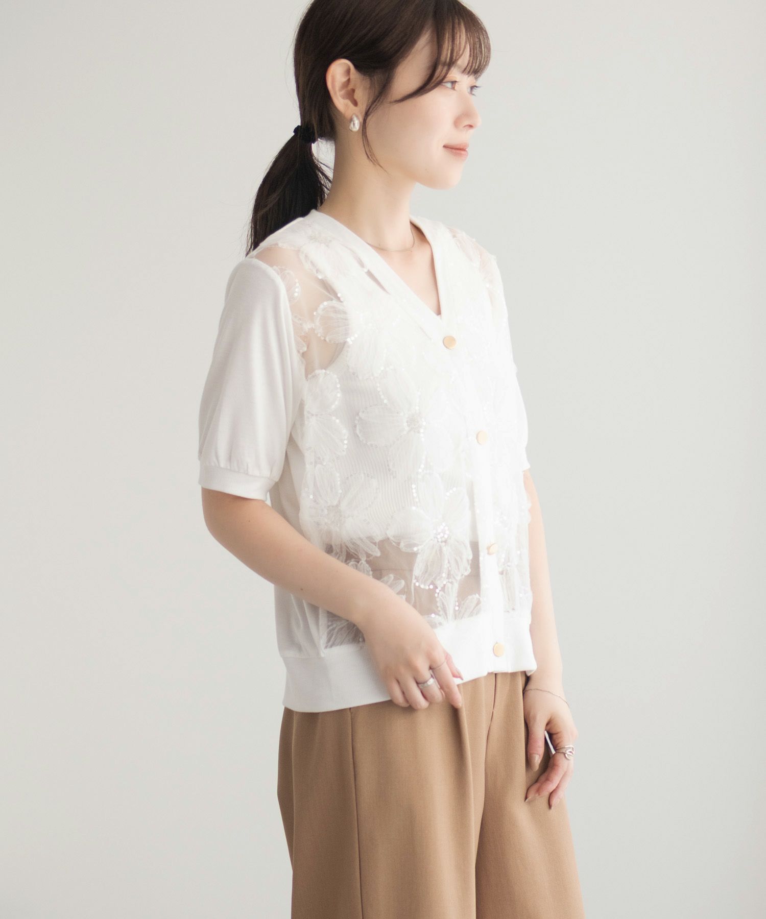 [さらに50%OFF]Idnes フラワーチュールハーフスリーブカーディガン レディース商品画像-9