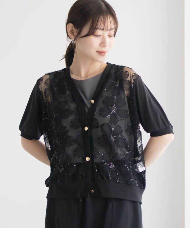 Idnes フラワーチュールハーフスリーブカーディガン レディース商品画像-13