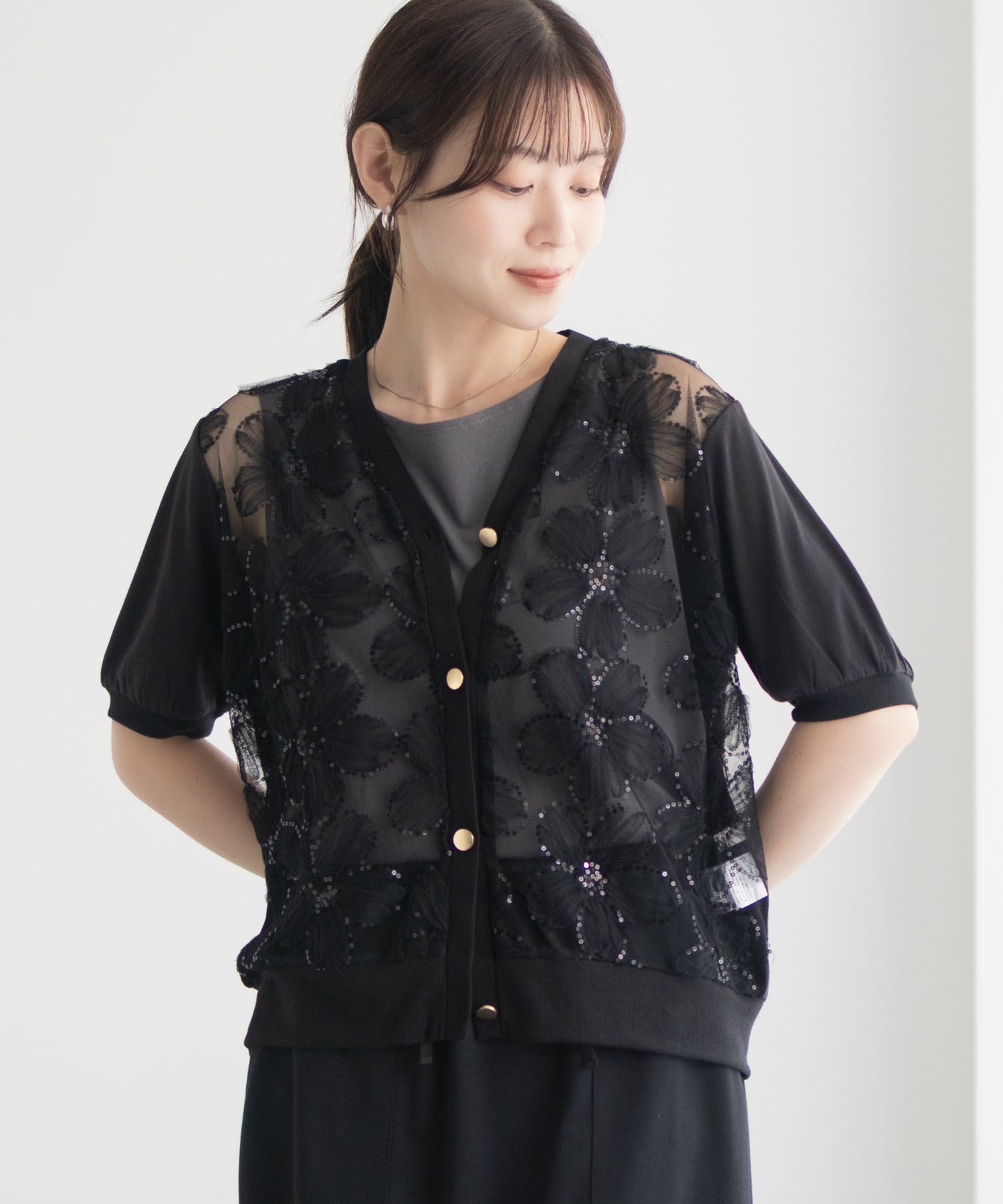 [さらに50%OFF]Idnes フラワーチュールハーフスリーブカーディガン レディース商品サムネイル-13