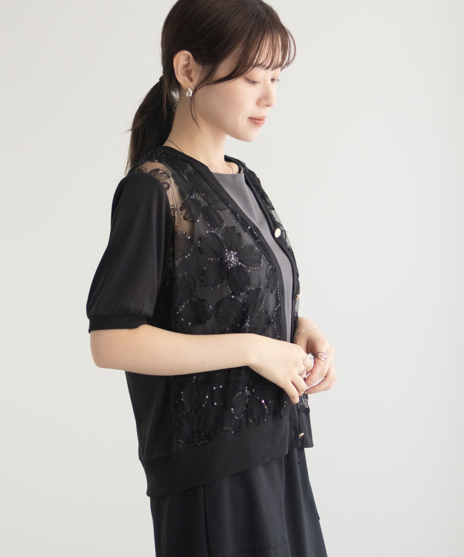 [さらに50%OFF]Idnes フラワーチュールハーフスリーブカーディガン レディース商品サムネイル-16