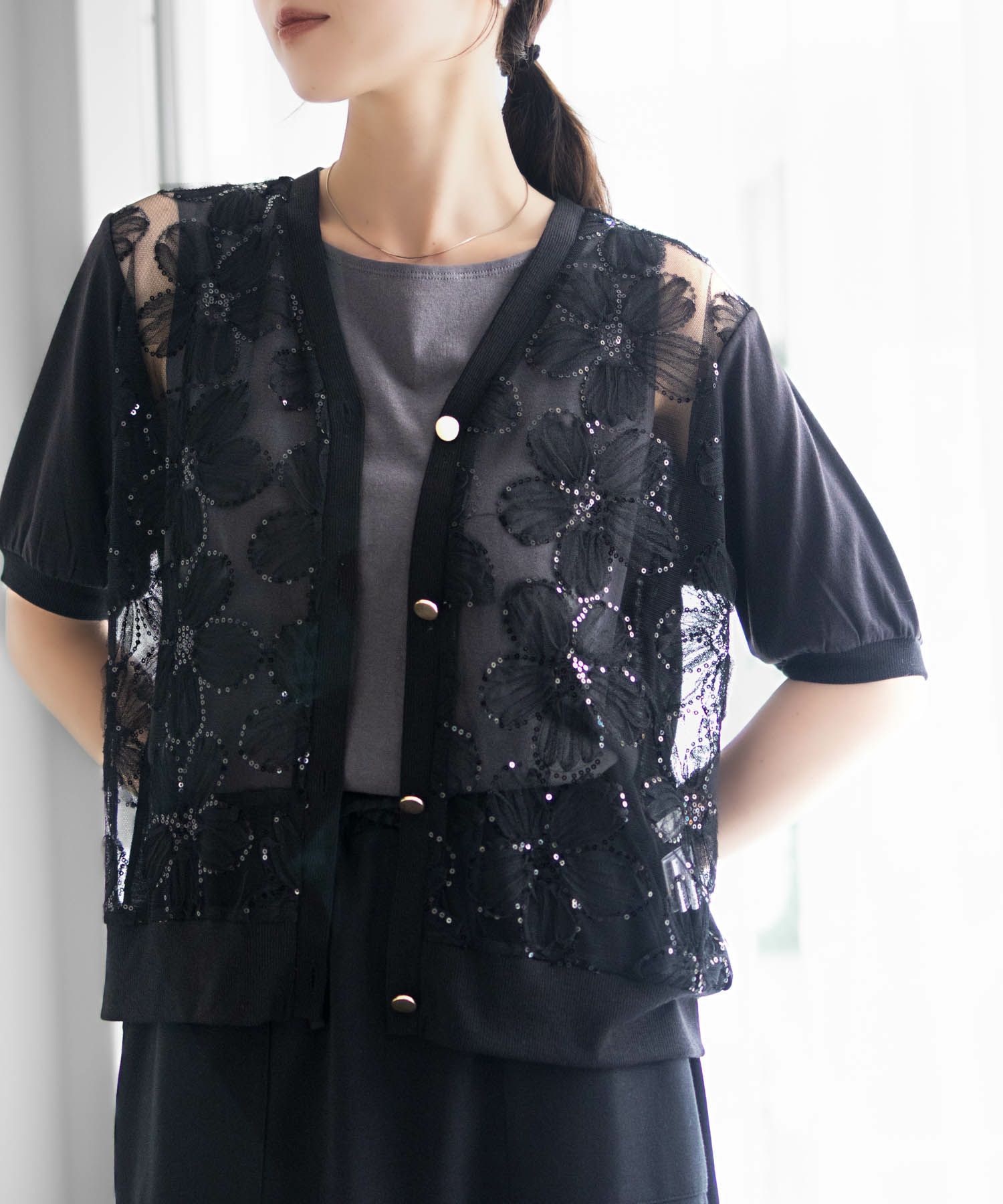 [さらに50%OFF]Idnes フラワーチュールハーフスリーブカーディガン レディース商品サムネイル-17