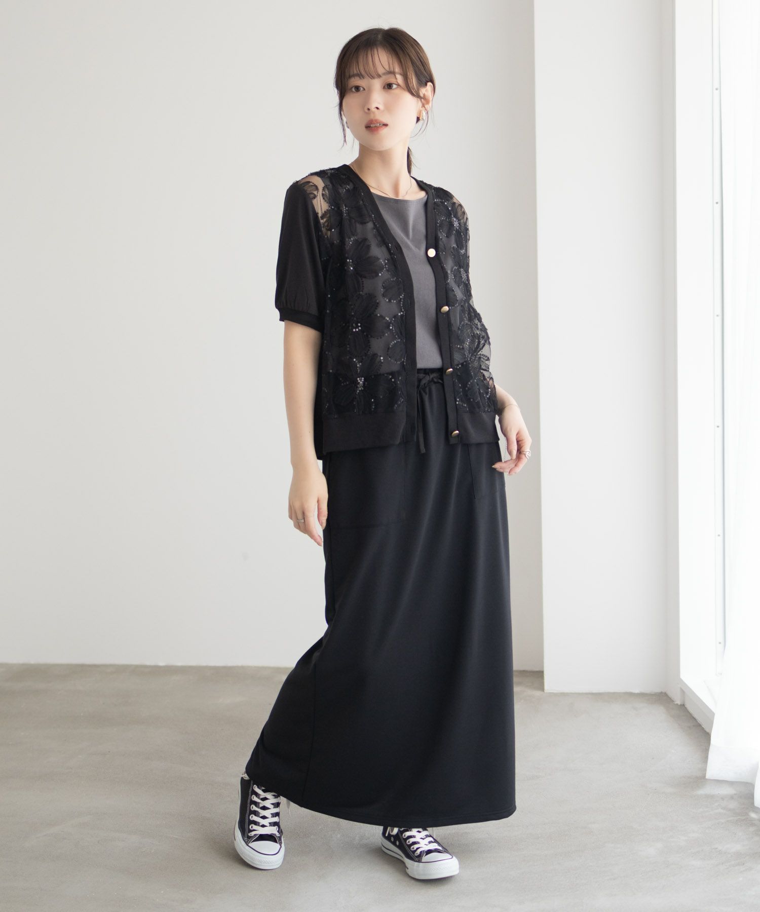 [さらに50%OFF]Idnes フラワーチュールハーフスリーブカーディガン レディース商品画像-27