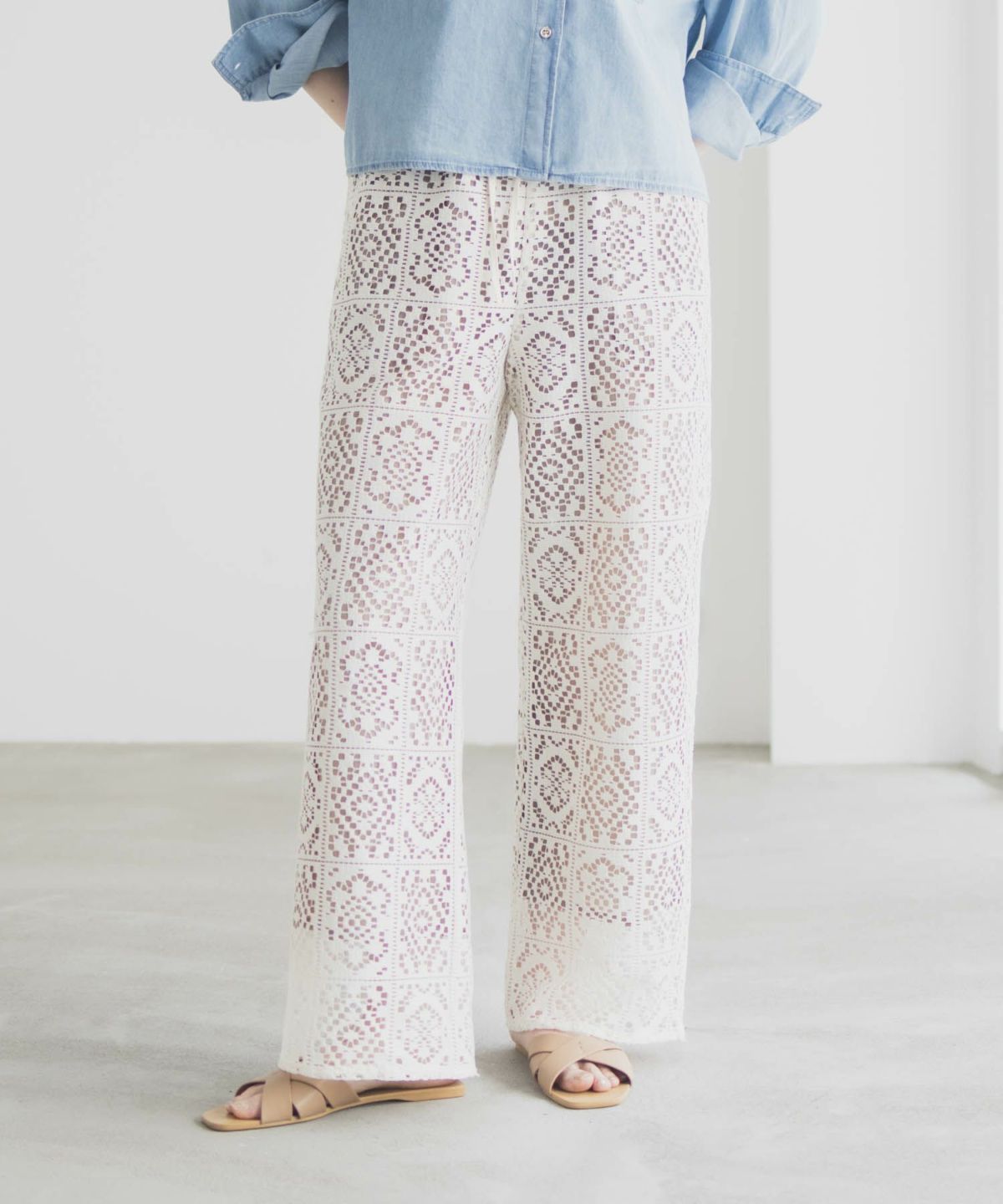 Idnes クロシェライクレースイージーパンツ レディース