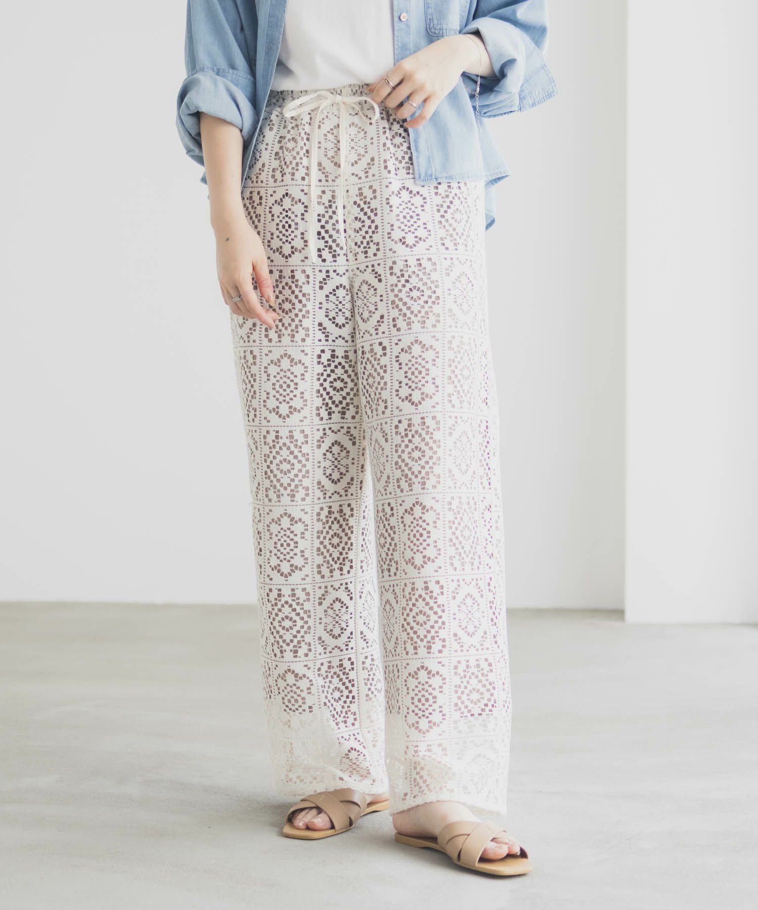 Idnes クロシェライクレースイージーパンツ レディース商品画像-4