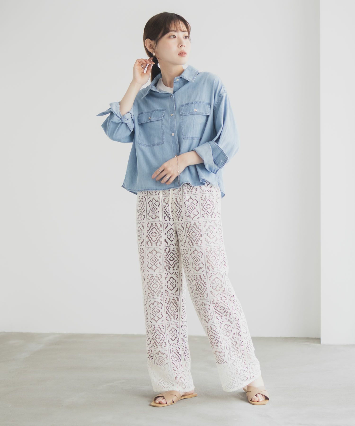 Idnes クロシェライクレースイージーパンツ レディース商品画像-9