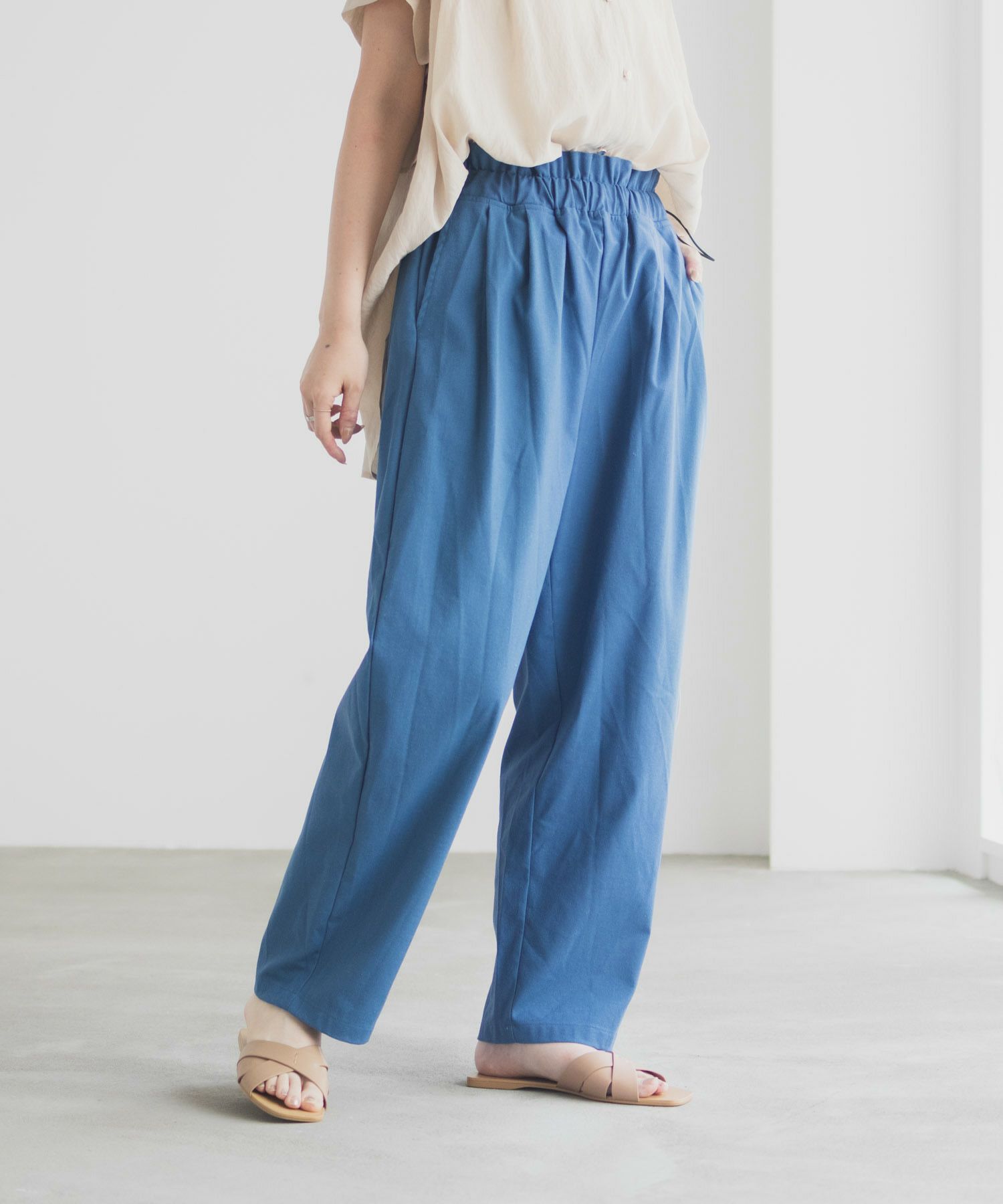 Idnes リネンライクドロストテーパードパンツ レディース商品画像-2