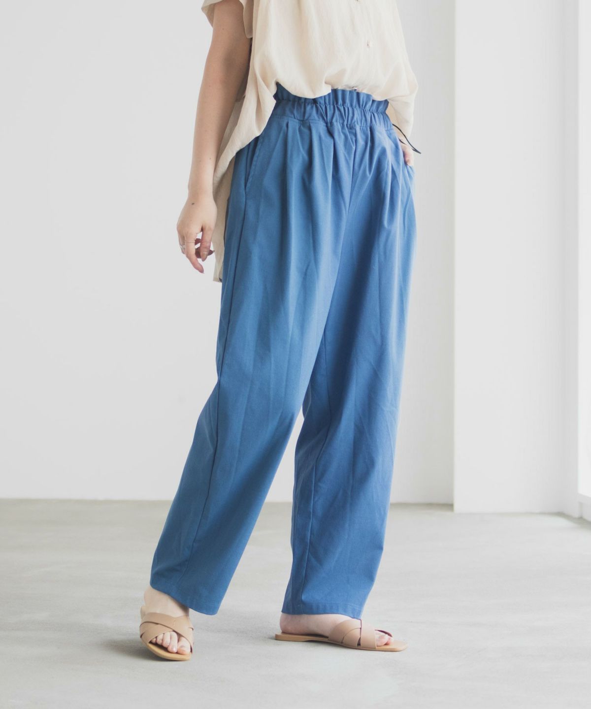 Idnes リネンライクドロストテーパードパンツ レディース