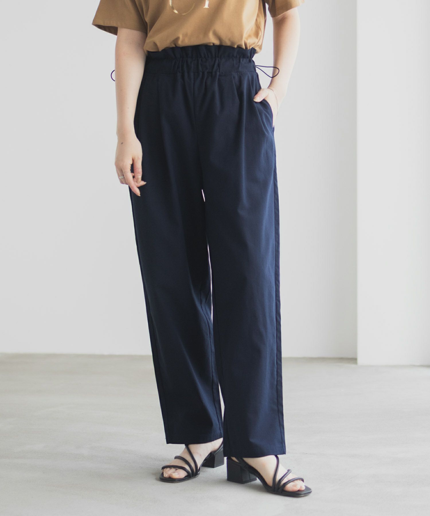 Idnes リネンライクドロストテーパードパンツ レディース商品サムネイル-3