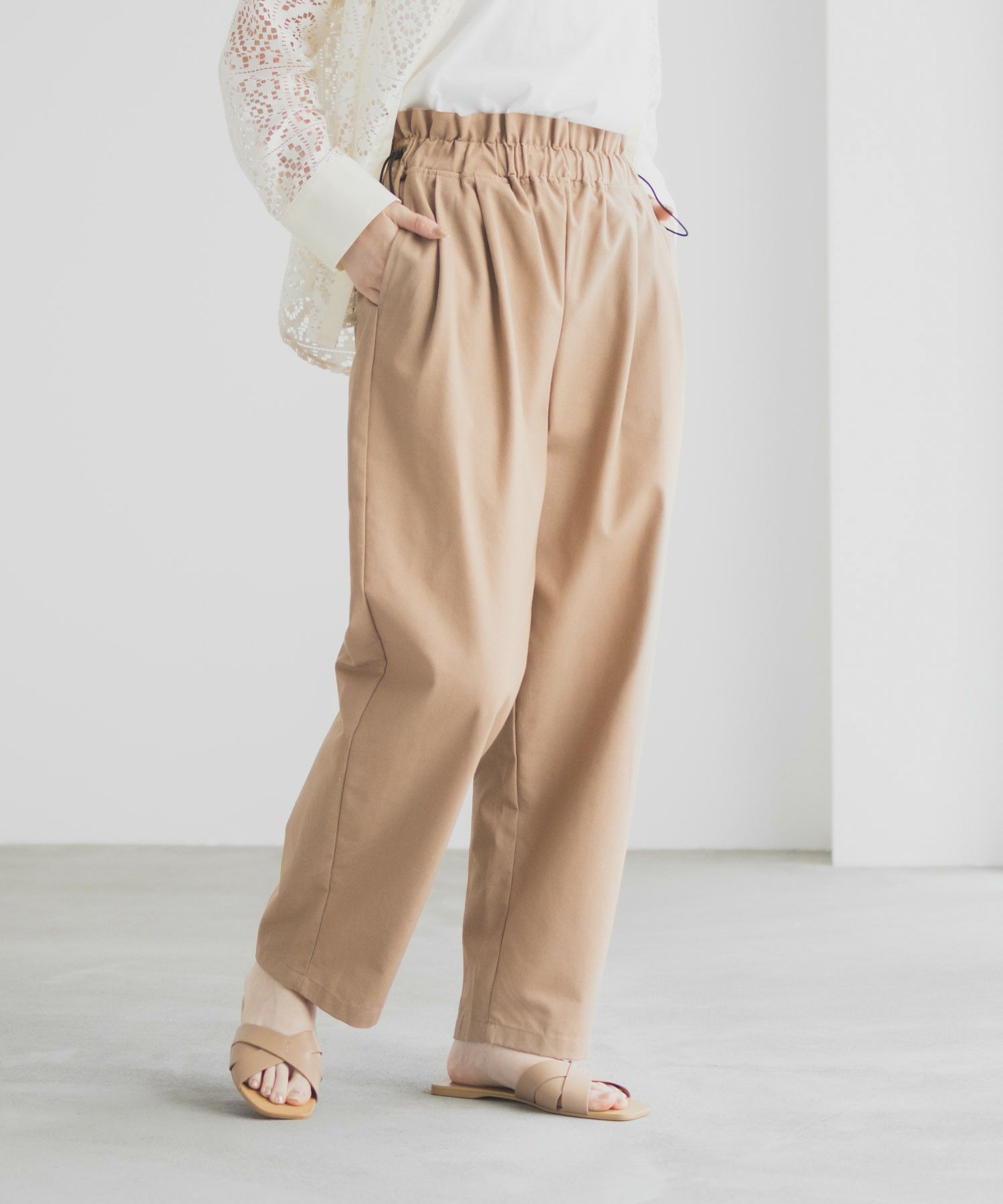 Idnes リネンライクドロストテーパードパンツ レディース
