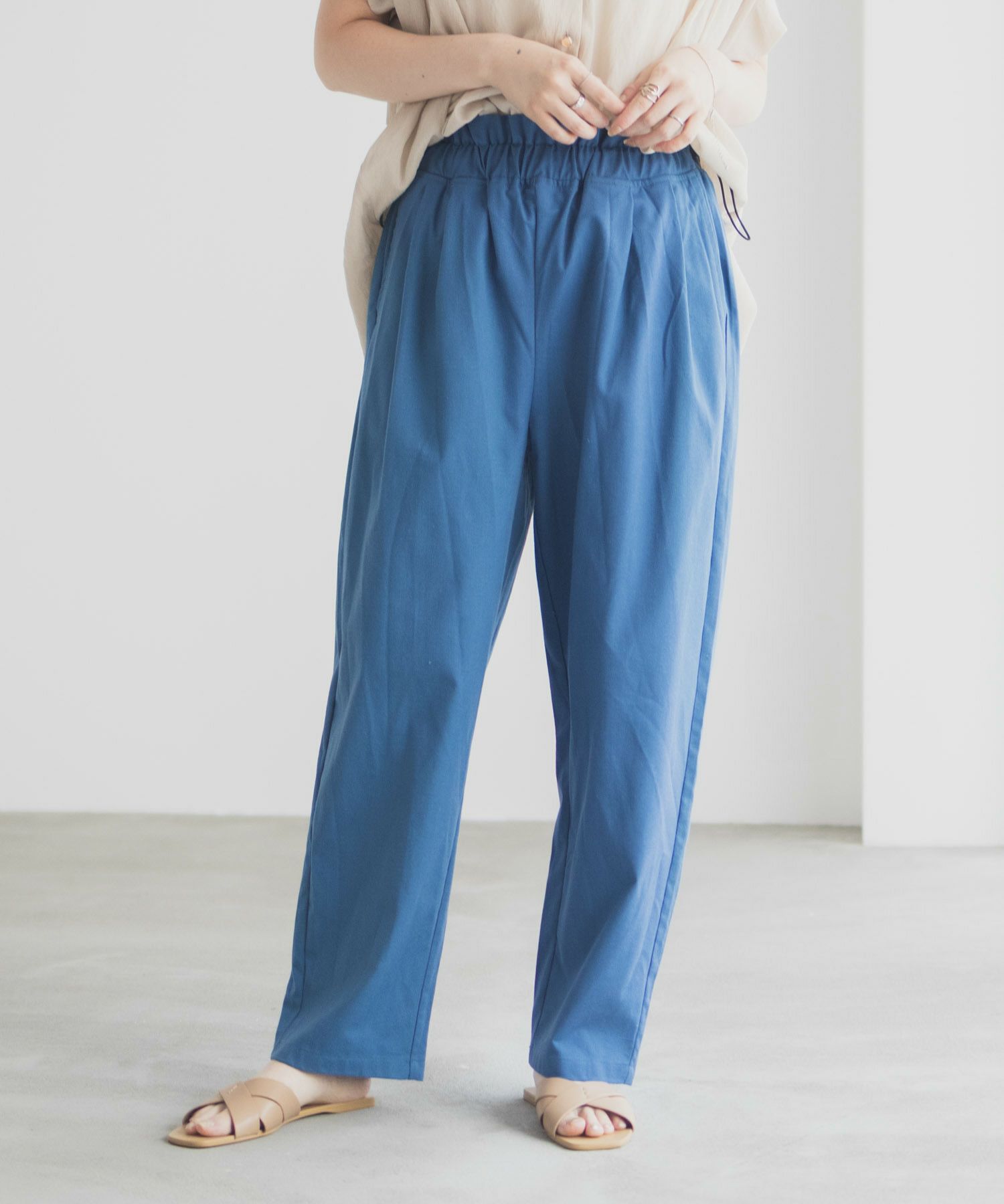 Idnes リネンライクドロストテーパードパンツ レディース