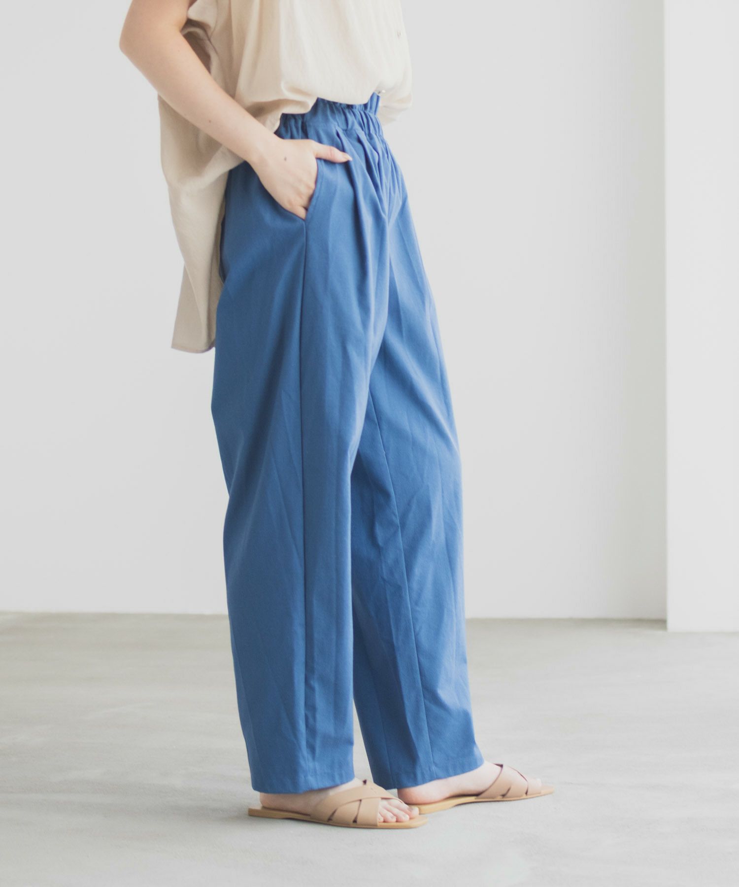 Idnes リネンライクドロストテーパードパンツ レディース