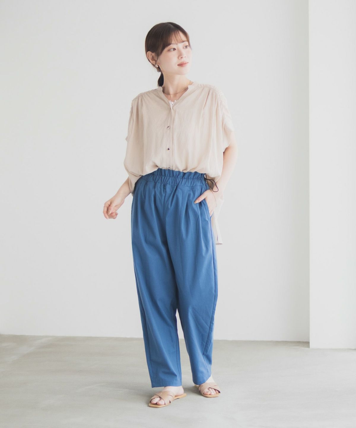 Idnes リネンライクドロストテーパードパンツ レディース