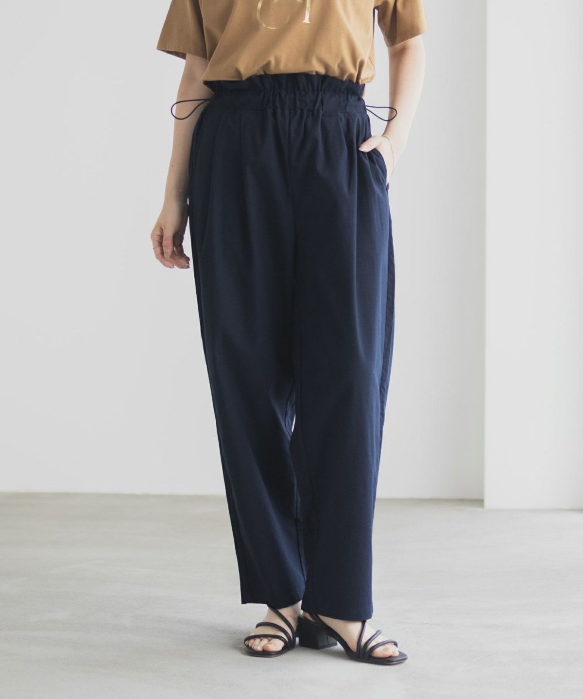 Idnes リネンライクドロストテーパードパンツ レディース