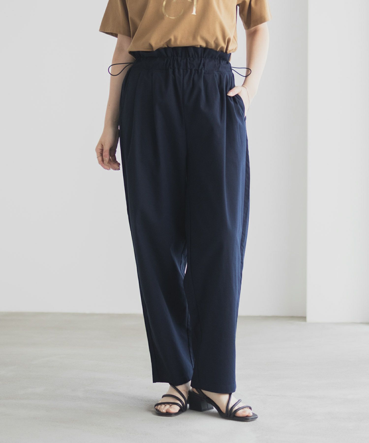 Idnes リネンライクドロストテーパードパンツ レディース