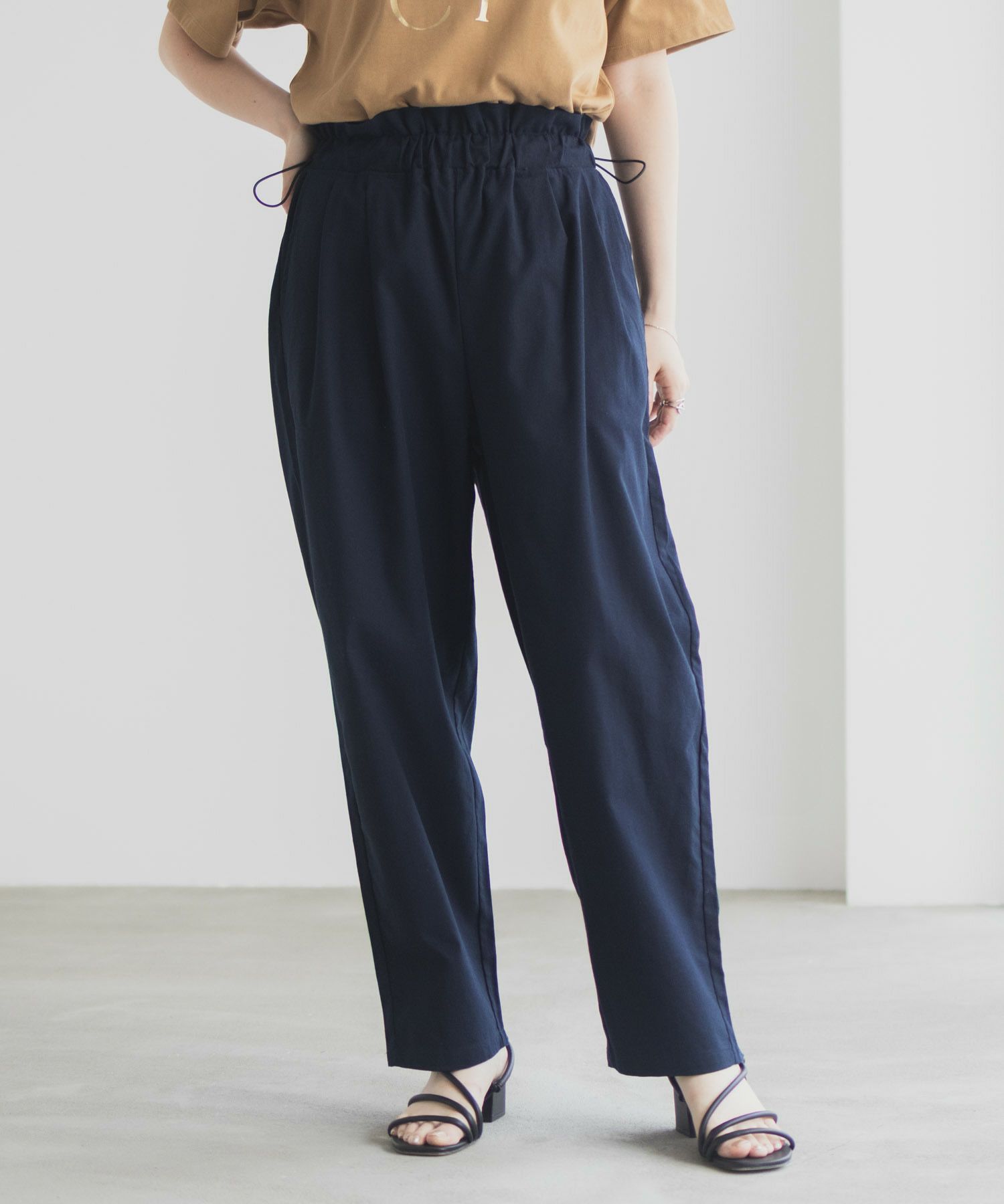 Idnes リネンライクドロストテーパードパンツ レディース商品画像-14