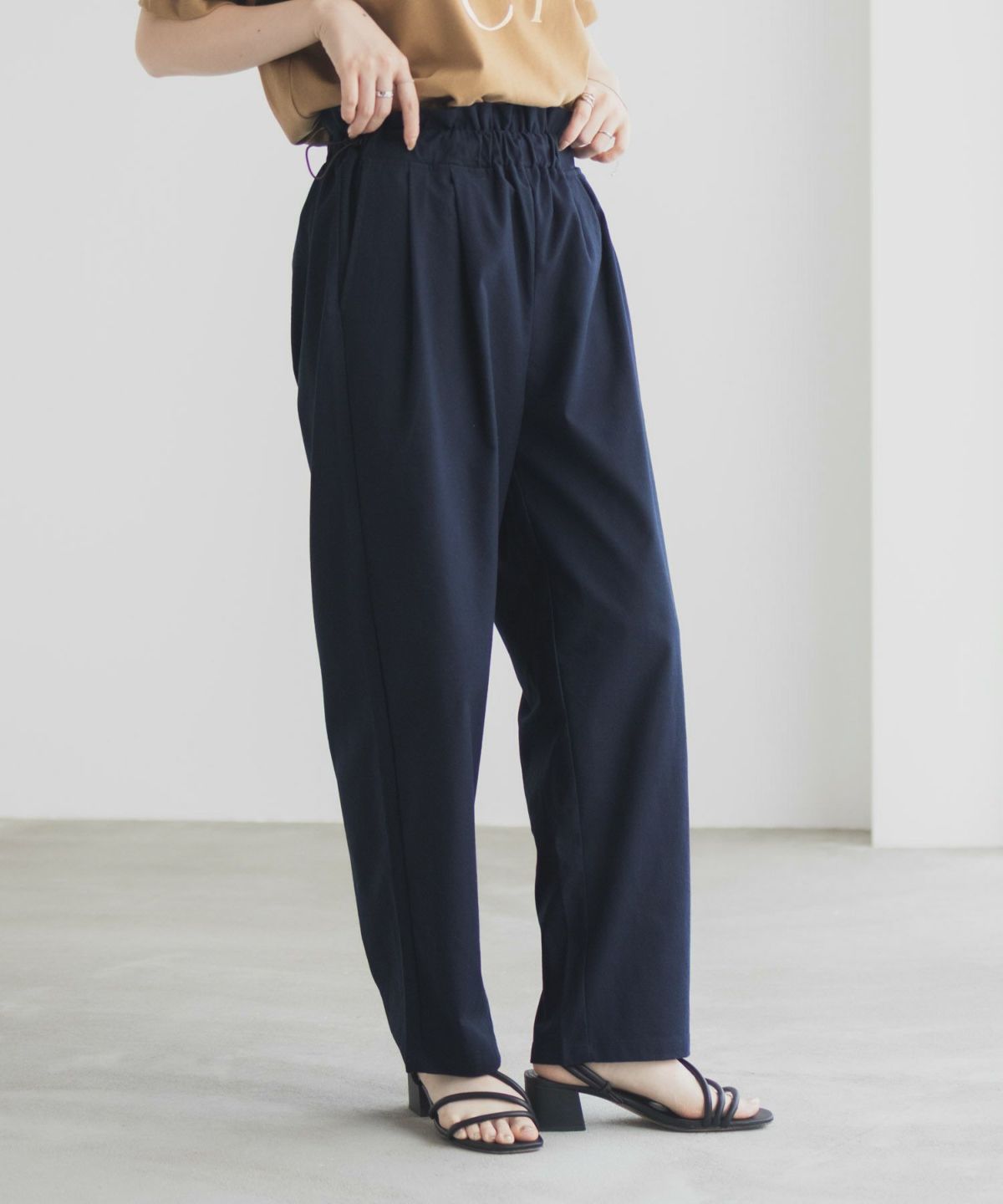 Idnes リネンライクドロストテーパードパンツ レディース