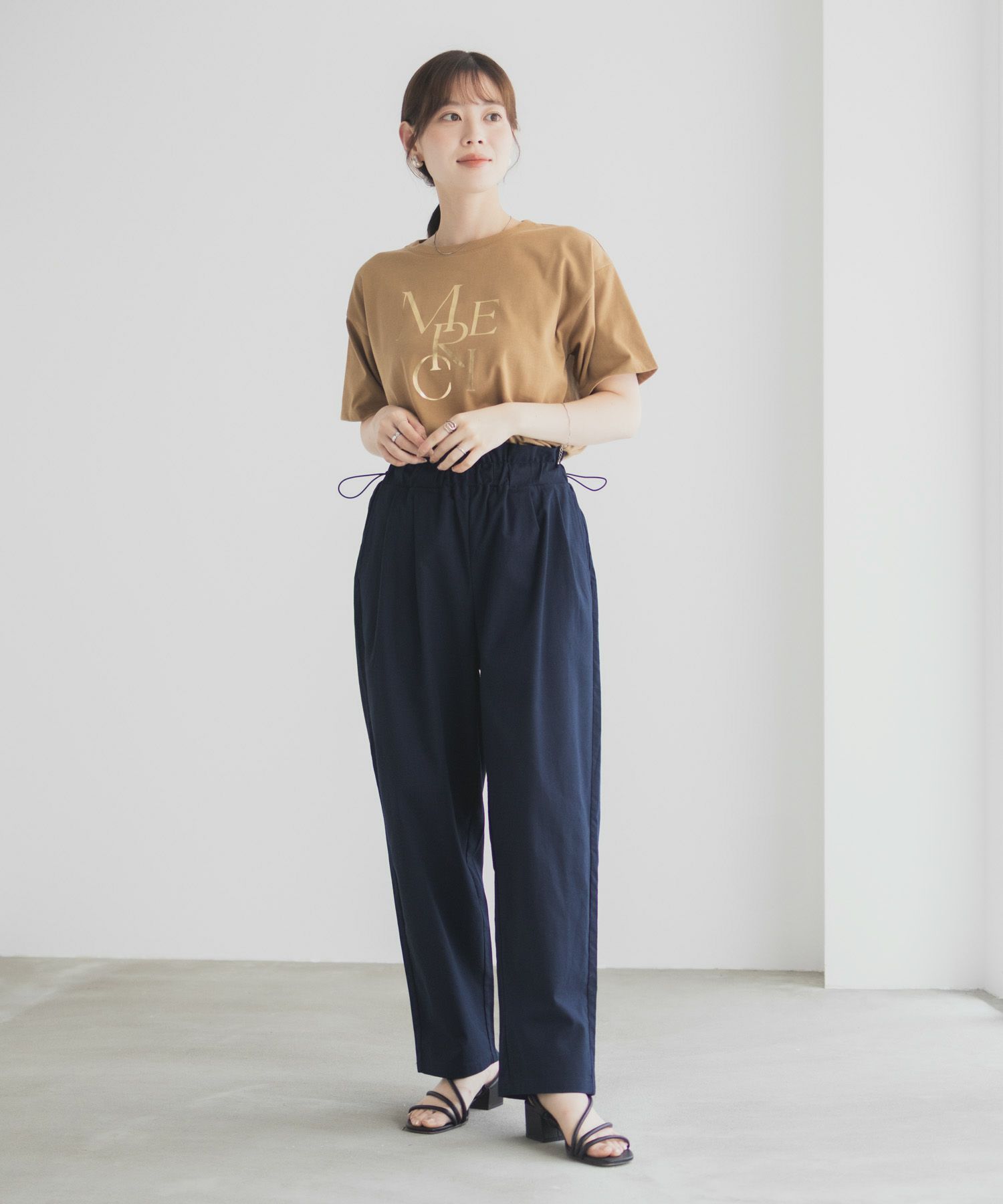 Idnes リネンライクドロストテーパードパンツ レディース