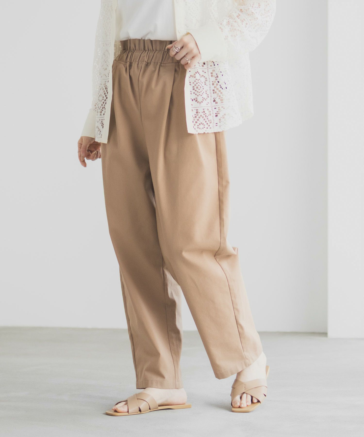 Idnes リネンライクドロストテーパードパンツ レディース