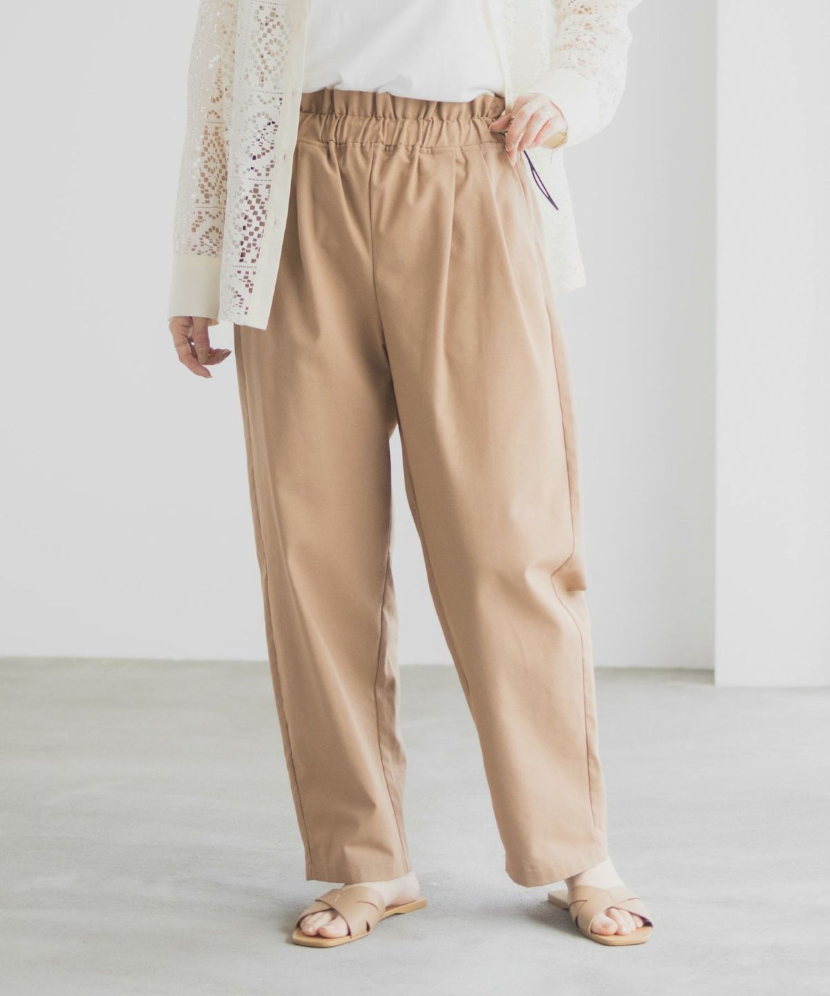 Idnes リネンライクドロストテーパードパンツ レディース