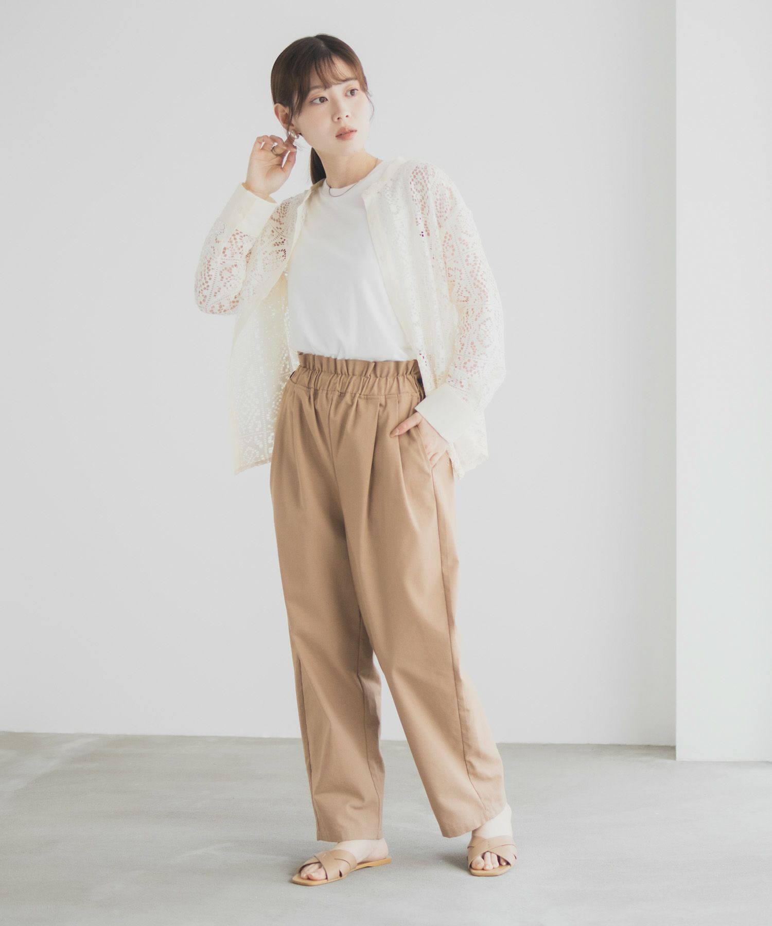 Idnes リネンライクドロストテーパードパンツ レディース