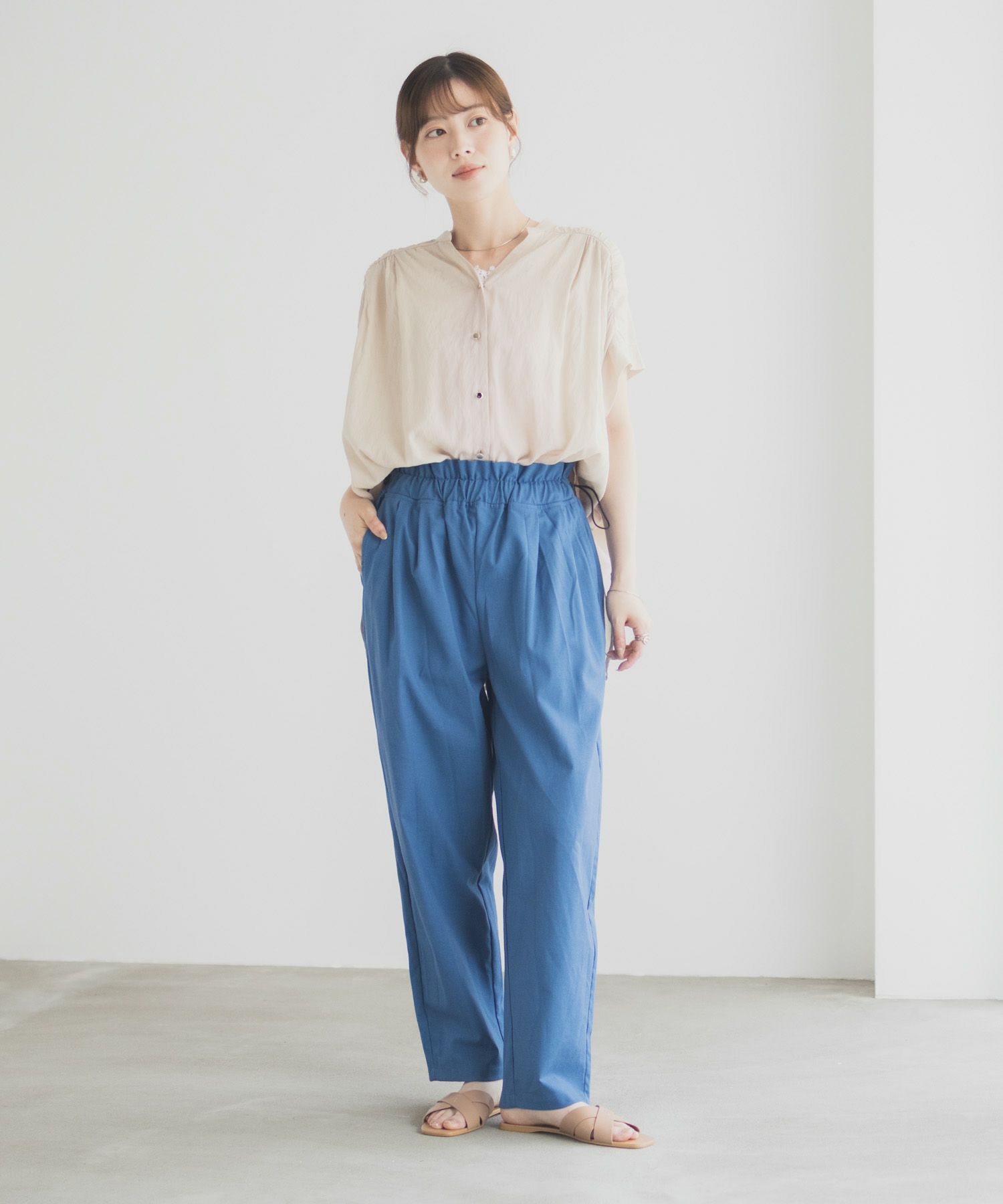 Idnes リネンライクドロストテーパードパンツ レディース