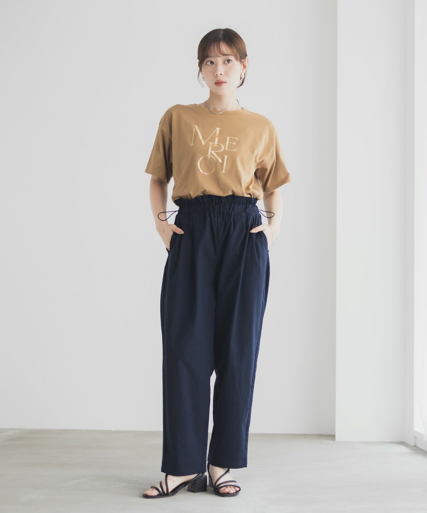 Idnes リネンライクドロストテーパードパンツ レディース