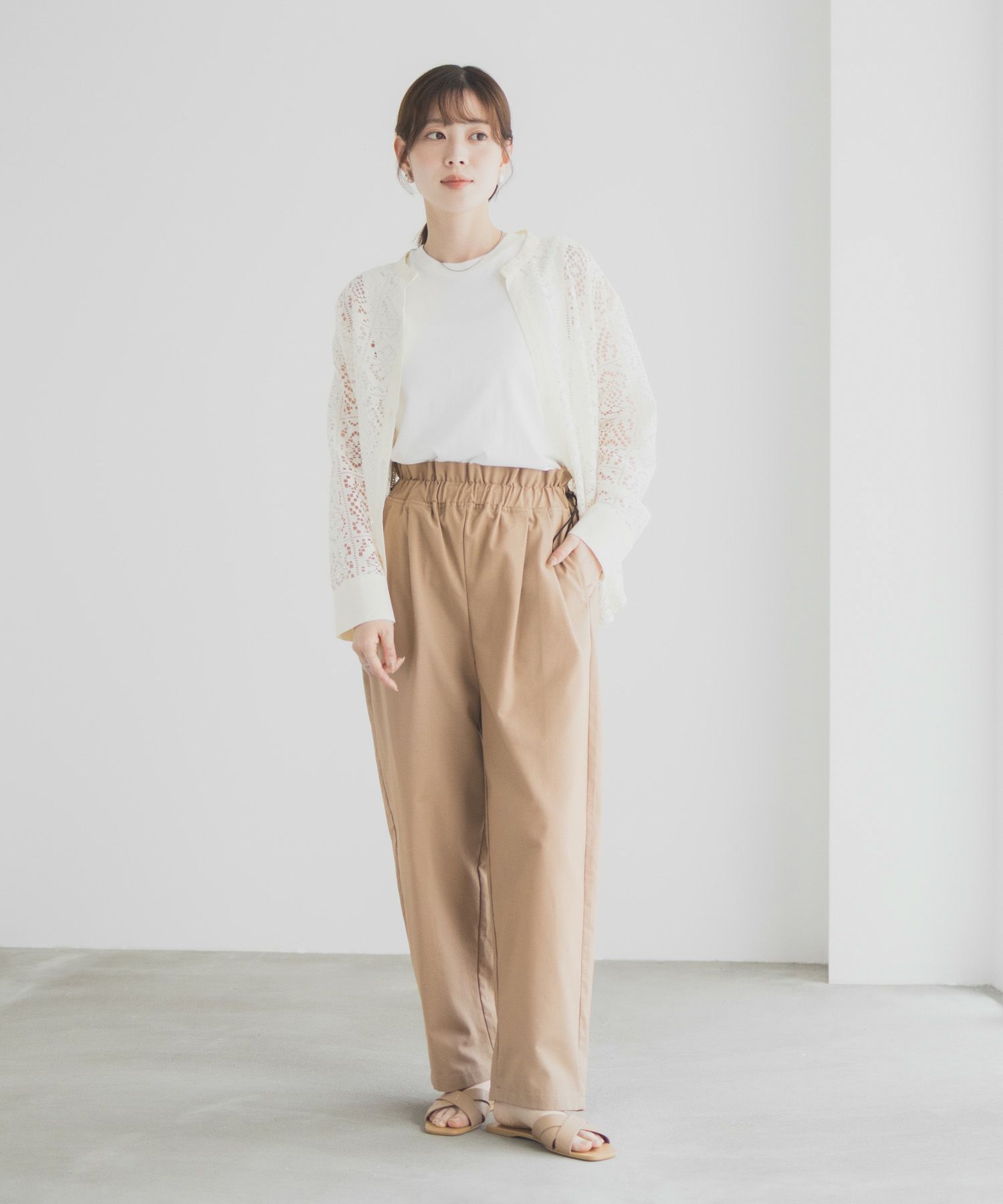 Idnes リネンライクドロストテーパードパンツ レディース