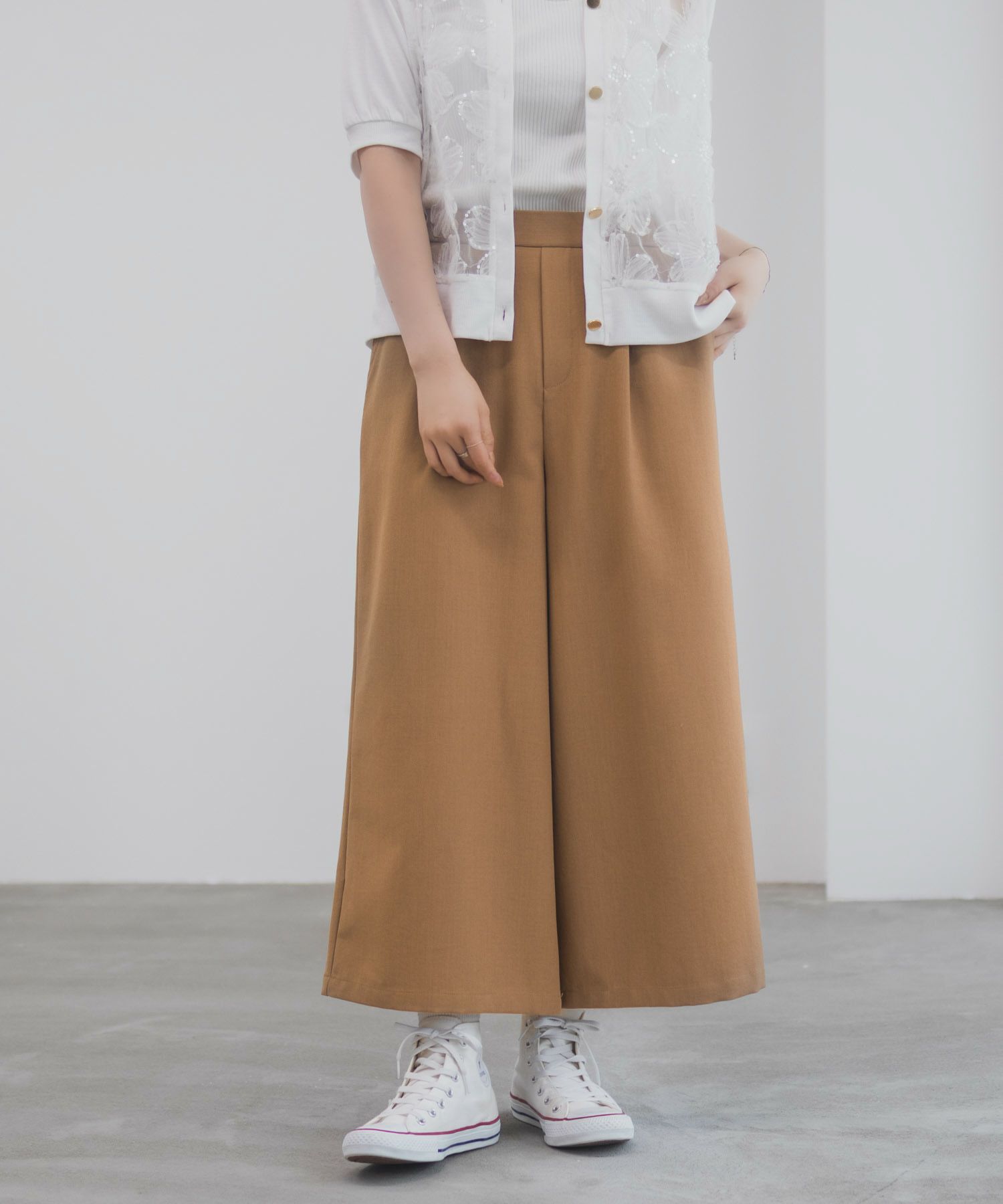 Idnes 釦付きワイドクロップドパンツ レディース