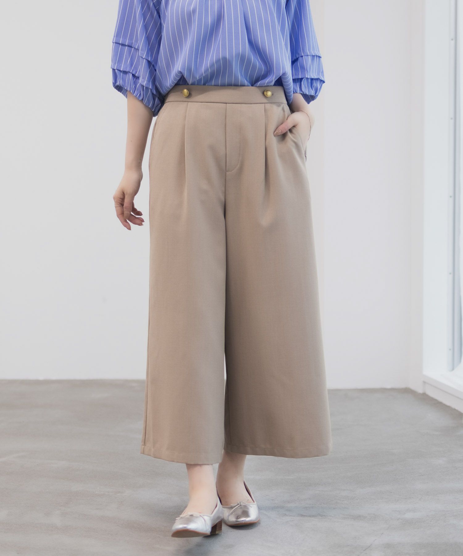 Idnes 釦付きワイドクロップドパンツ レディース商品サムネイル-4