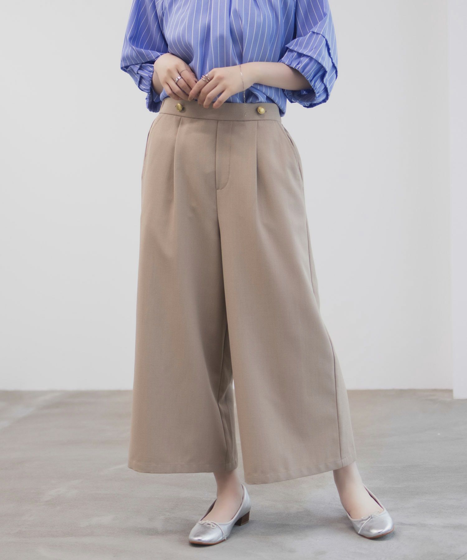 Idnes 釦付きワイドクロップドパンツ レディース商品サムネイル-5