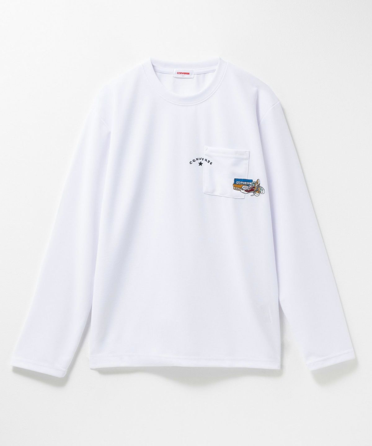 CONVERSE ポンチ素材 ポケット付き刺繍長袖Tシャツ メンズ