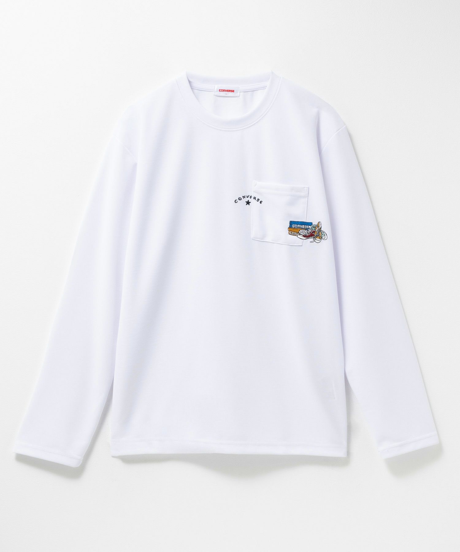 CONVERSE ポンチ素材 ポケット付き刺繍長袖Tシャツ メンズ