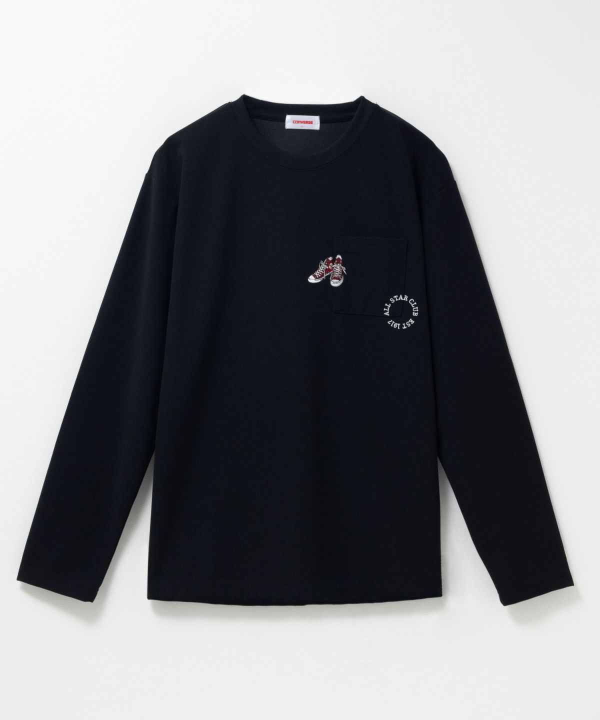 CONVERSE ポンチ素材 ポケット付き刺繍長袖Tシャツ メンズ