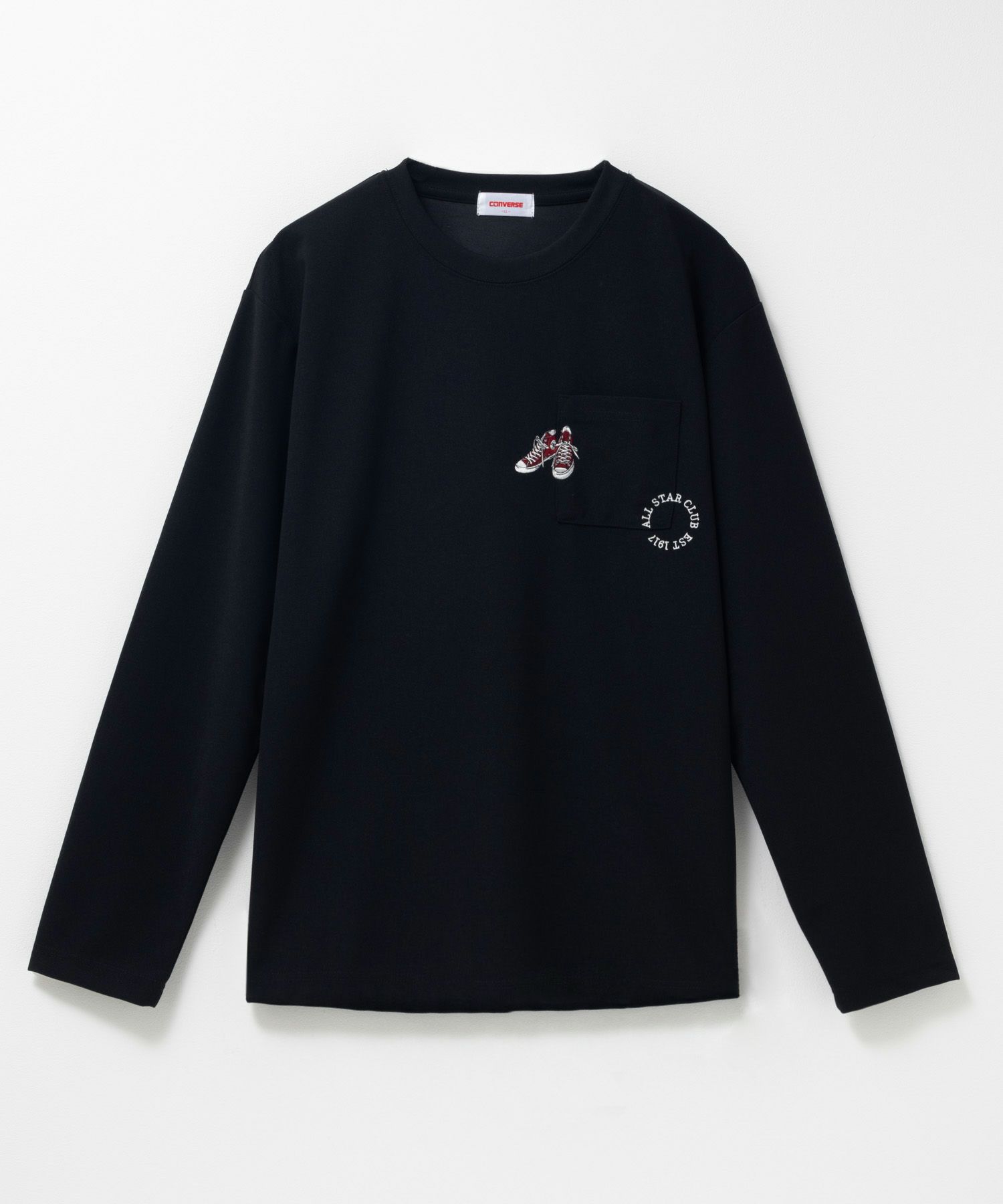 CONVERSE ポンチ素材 ポケット付き刺繍長袖Tシャツ メンズ